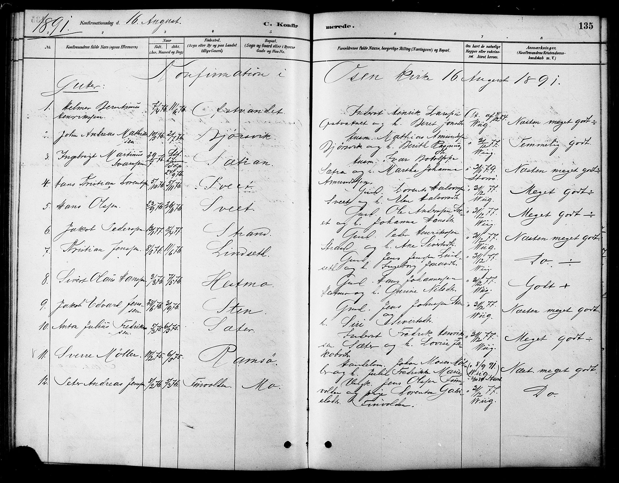 Ministerialprotokoller, klokkerbøker og fødselsregistre - Sør-Trøndelag, SAT/A-1456/658/L0722: Parish register (official) no. 658A01, 1879-1896, p. 135