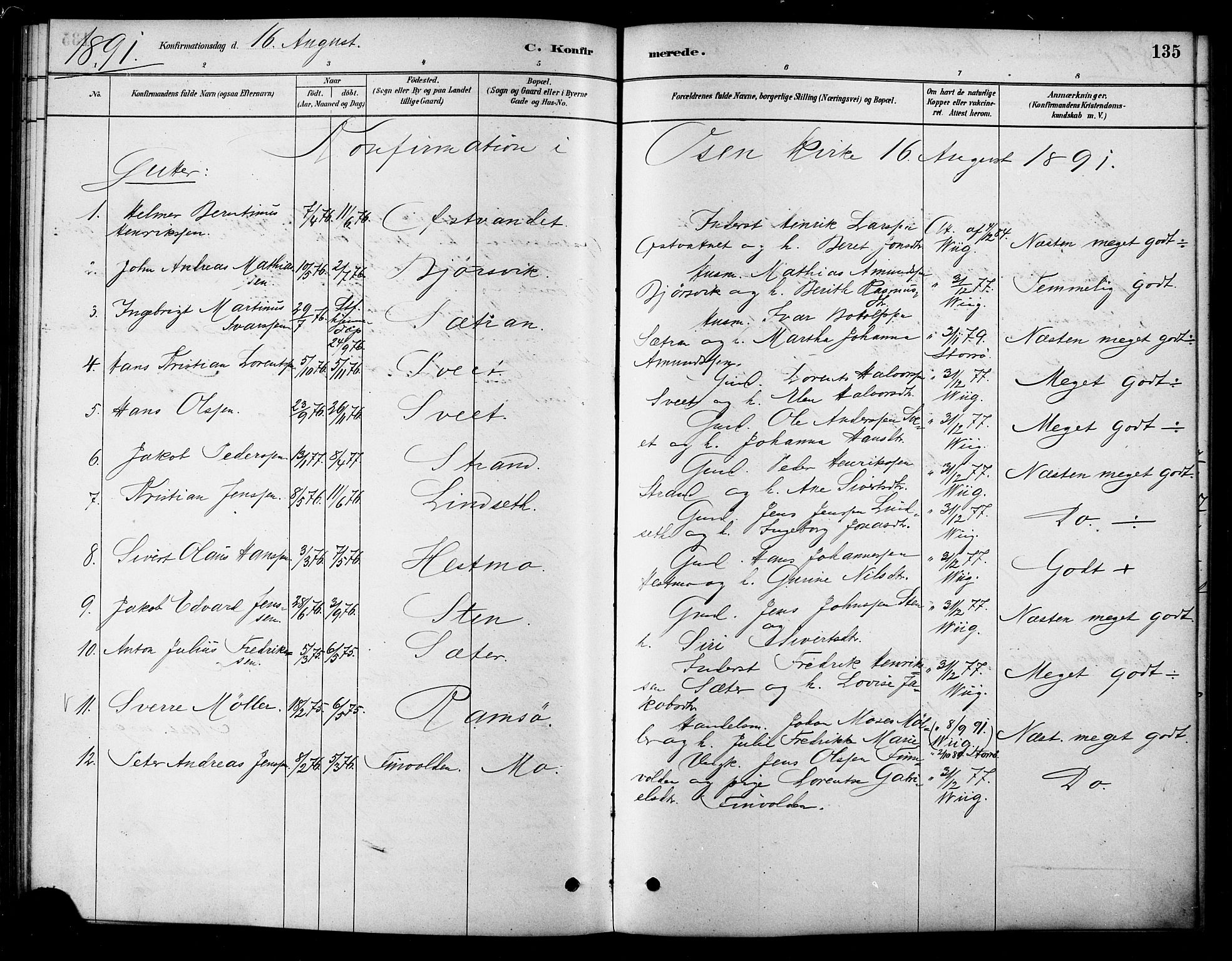 Ministerialprotokoller, klokkerbøker og fødselsregistre - Sør-Trøndelag, AV/SAT-A-1456/658/L0722: Parish register (official) no. 658A01, 1879-1896, p. 135