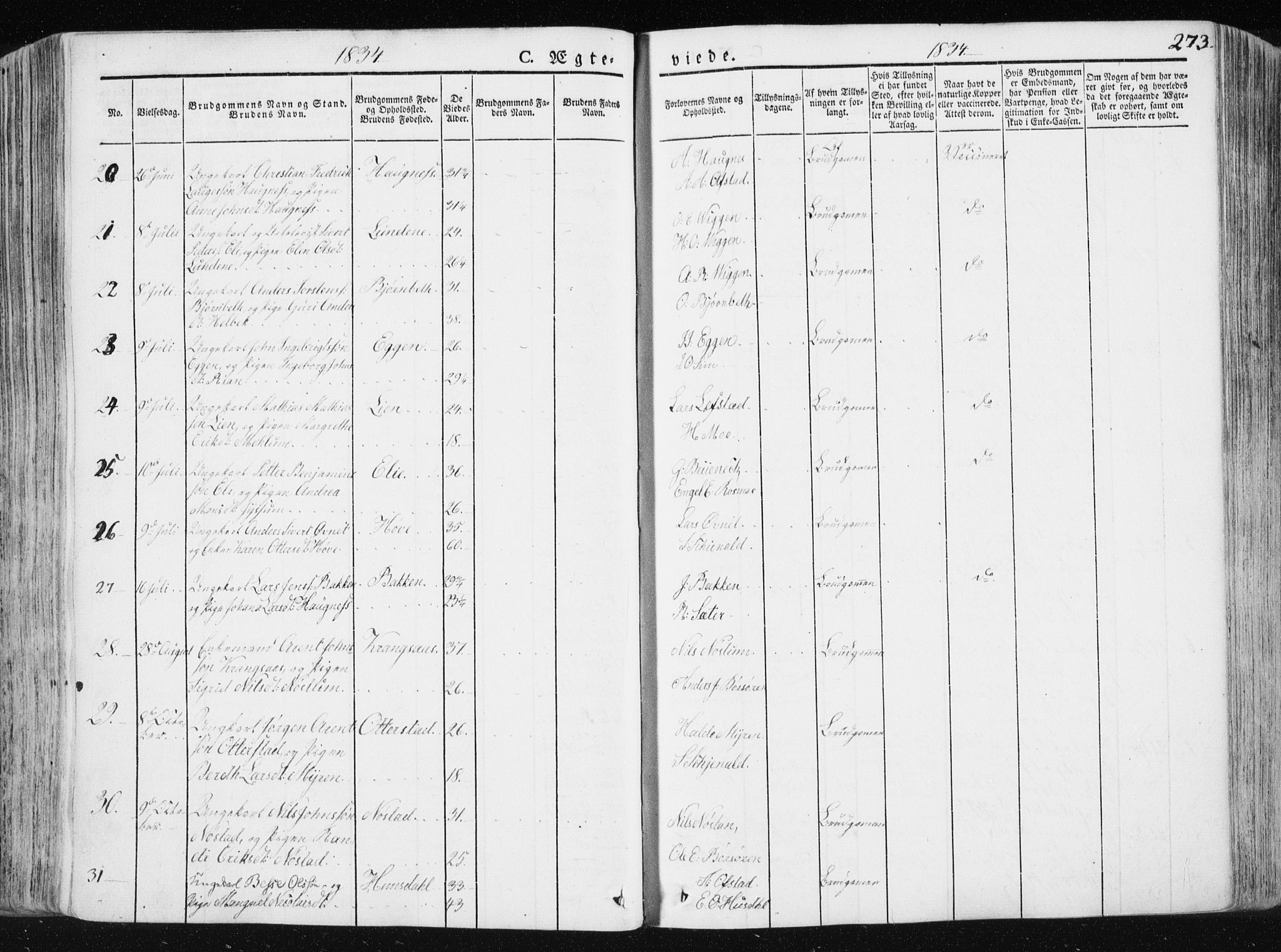 Ministerialprotokoller, klokkerbøker og fødselsregistre - Sør-Trøndelag, SAT/A-1456/665/L0771: Parish register (official) no. 665A06, 1830-1856, p. 273