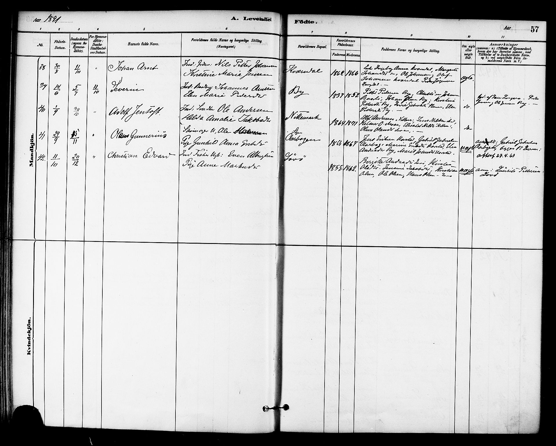 Ministerialprotokoller, klokkerbøker og fødselsregistre - Sør-Trøndelag, SAT/A-1456/655/L0680: Parish register (official) no. 655A09, 1880-1894, p. 57