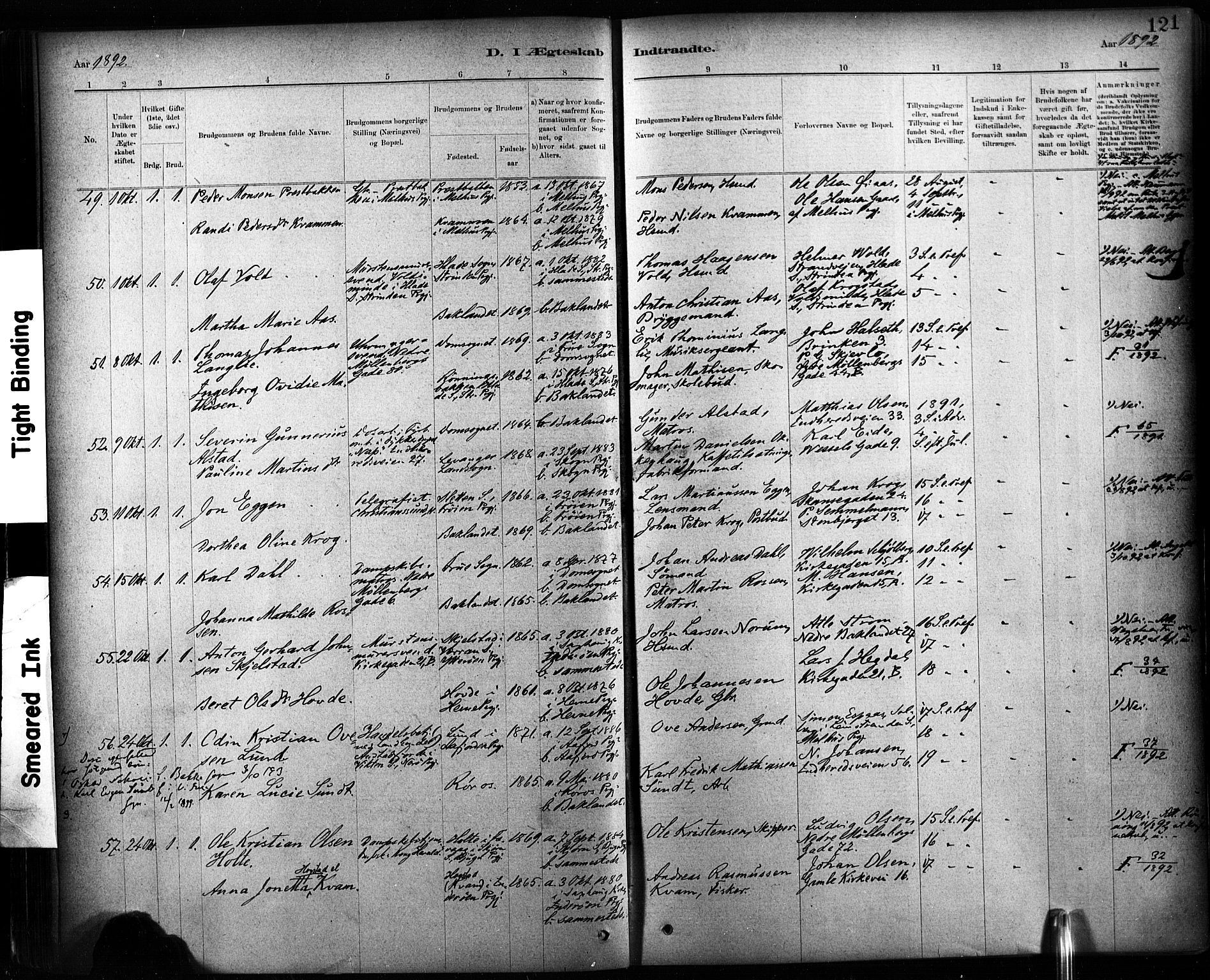 Ministerialprotokoller, klokkerbøker og fødselsregistre - Sør-Trøndelag, AV/SAT-A-1456/604/L0189: Parish register (official) no. 604A10, 1878-1892, p. 121