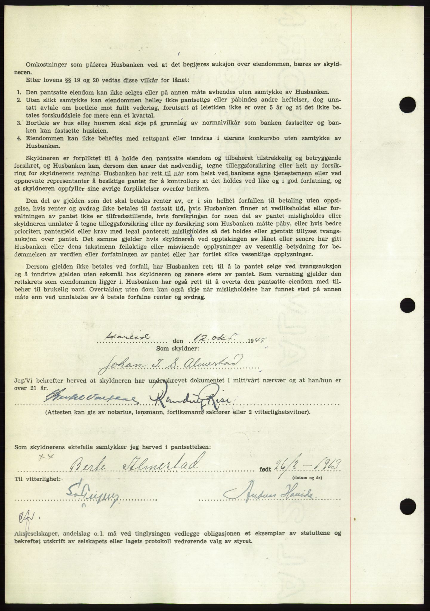 Søre Sunnmøre sorenskriveri, AV/SAT-A-4122/1/2/2C/L0116: Mortgage book no. 4B, 1948-1949, Diary no: : 1425/1948