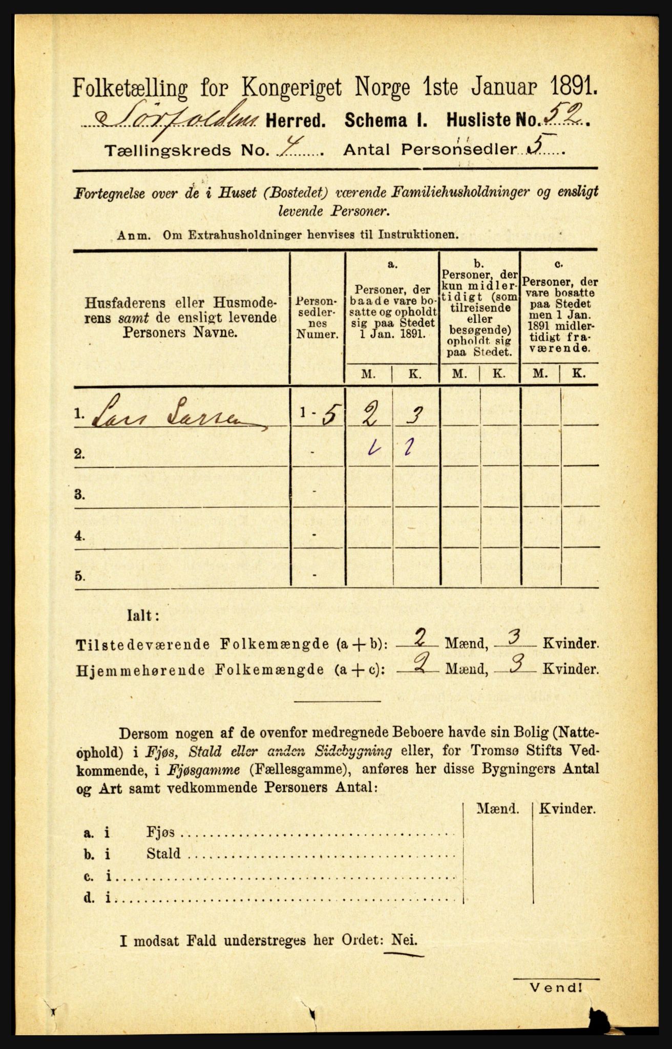 RA, 1891 census for 1845 Sørfold, 1891, p. 949