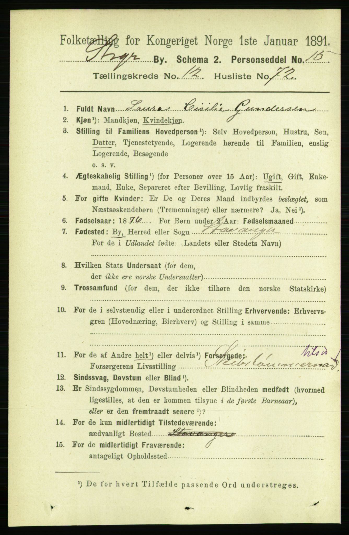 RA, 1891 census for 1103 Stavanger, 1891, p. 15705