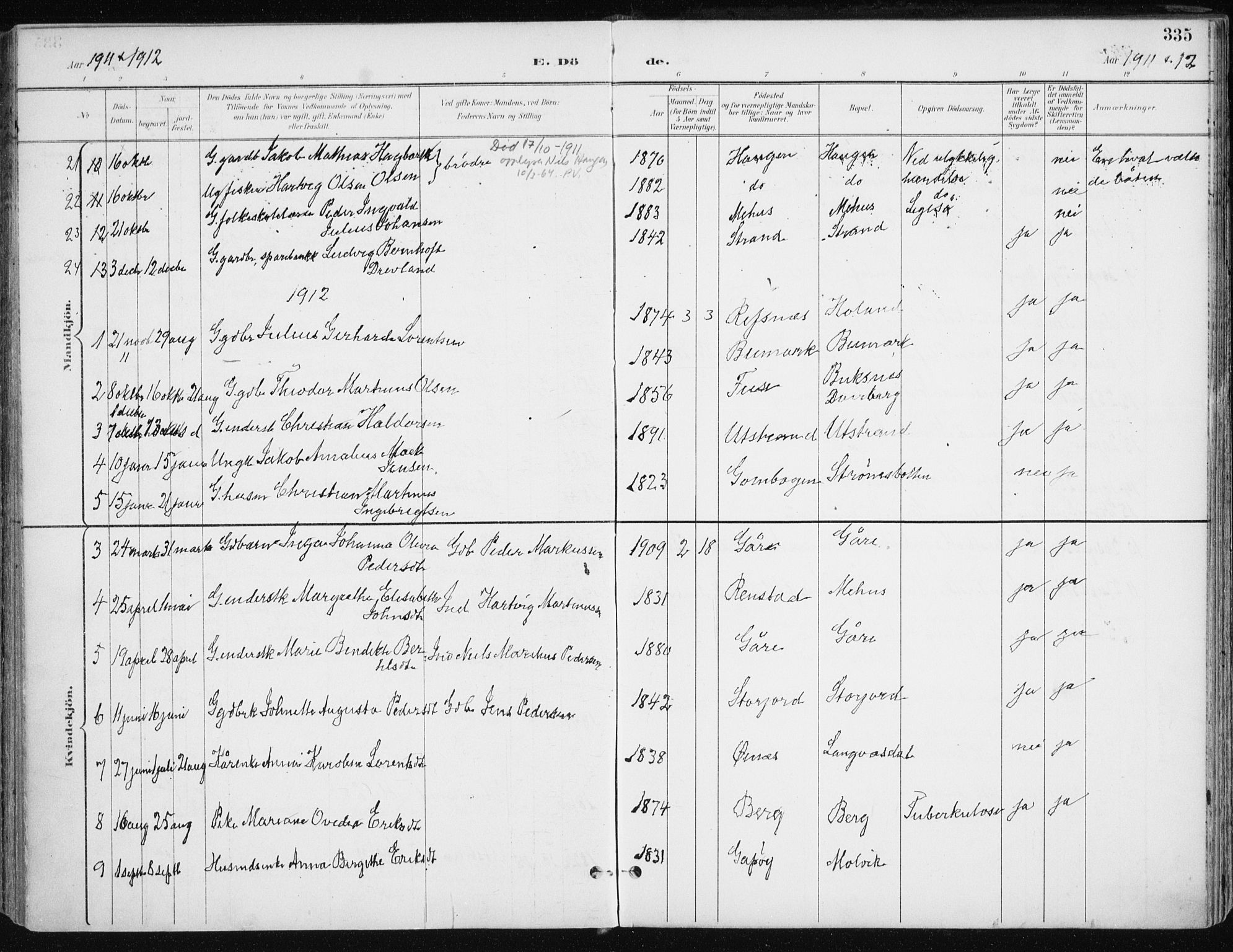 Kvæfjord sokneprestkontor, SATØ/S-1323/G/Ga/Gaa/L0006kirke: Parish register (official) no. 6, 1895-1914, p. 335