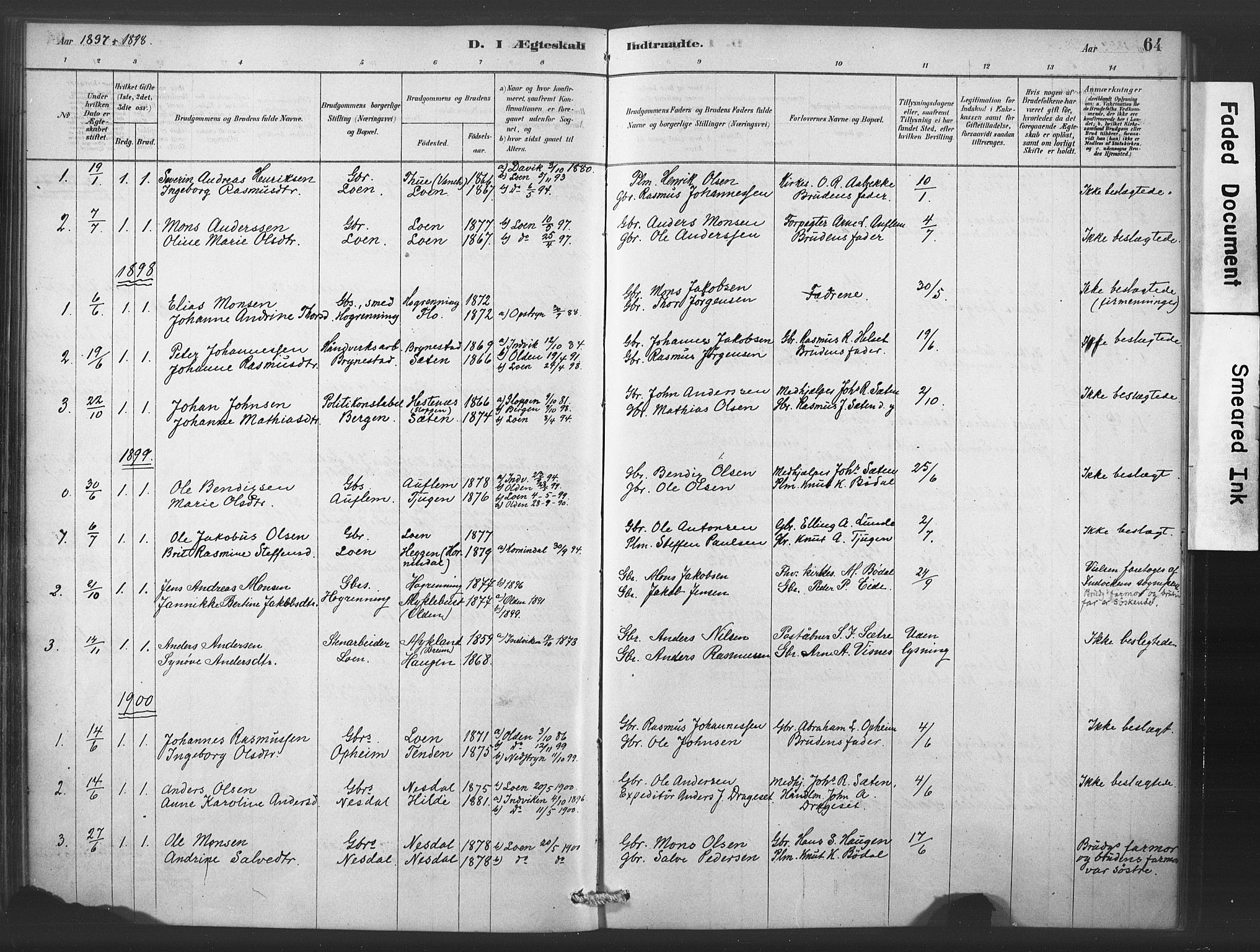 Stryn Sokneprestembete, AV/SAB-A-82501: Parish register (official) no. C 1, 1878-1907, p. 64