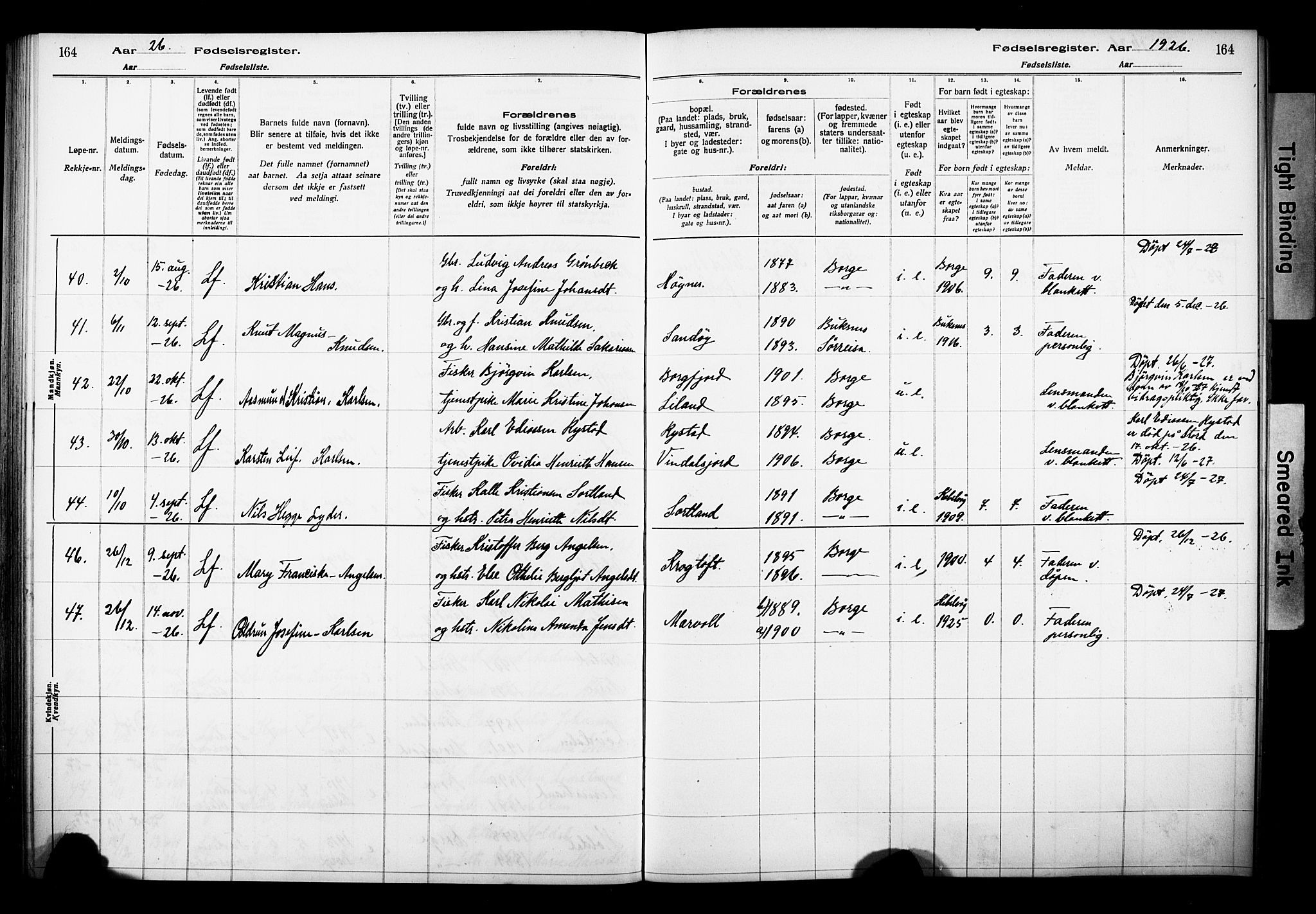 Ministerialprotokoller, klokkerbøker og fødselsregistre - Nordland, AV/SAT-A-1459/880/L1145: Birth register no. 880.II.4.1, 1916-1929, p. 164