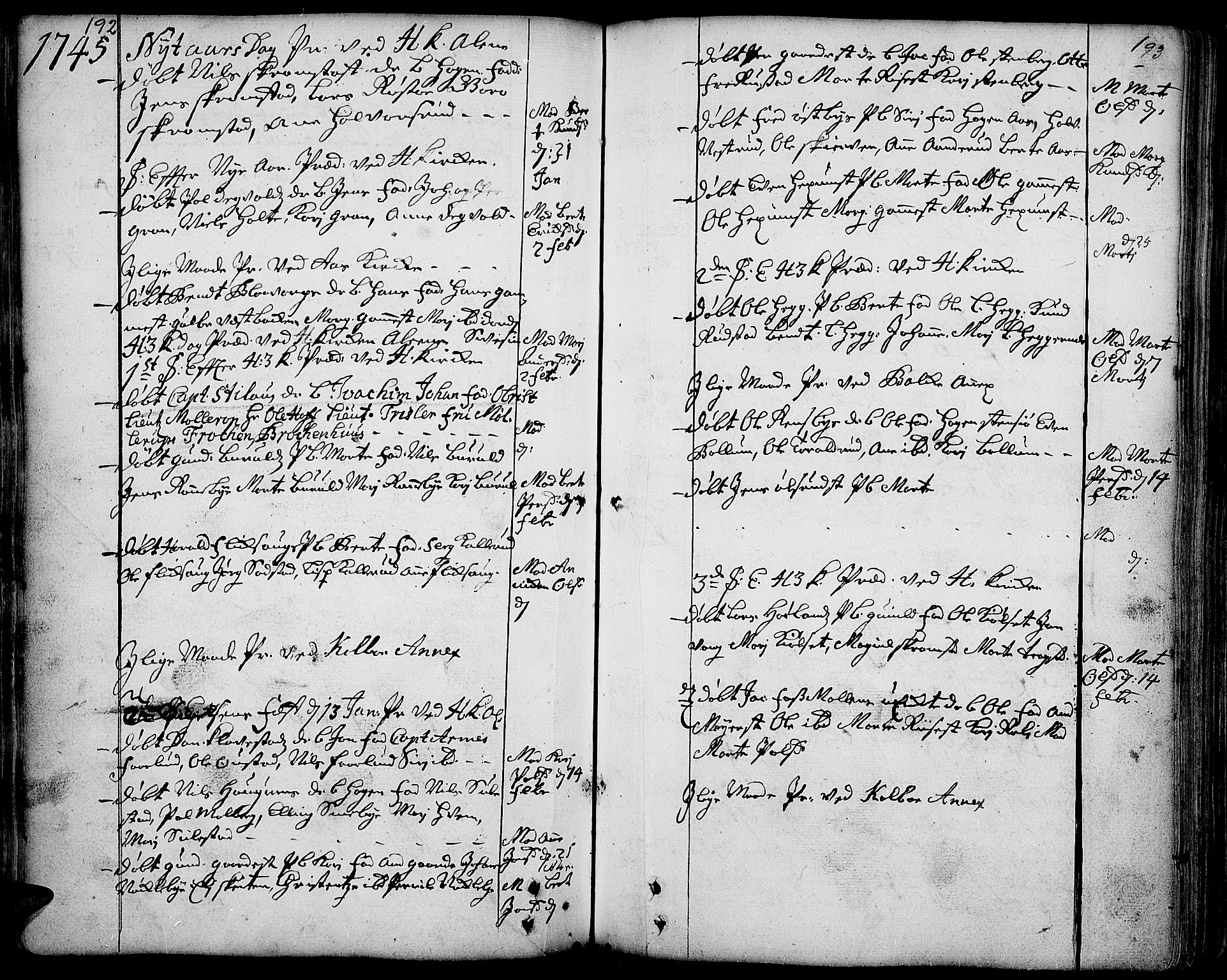 Toten prestekontor, SAH/PREST-102/H/Ha/Haa/L0003: Parish register (official) no. 3, 1734-1751, p. 192-193
