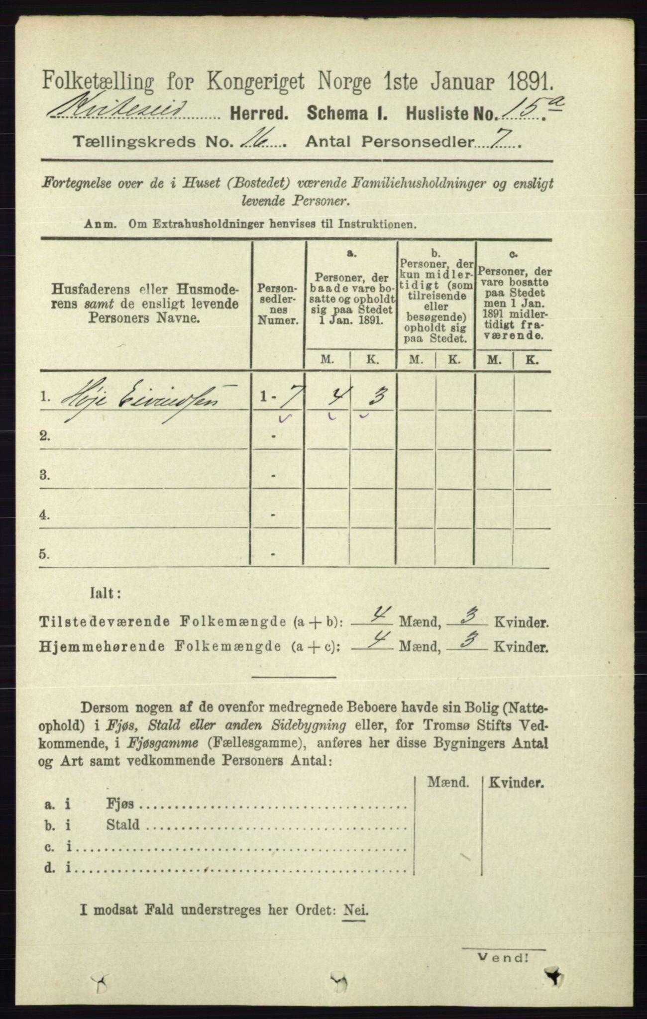 RA, 1891 census for 0829 Kviteseid, 1891, p. 3627