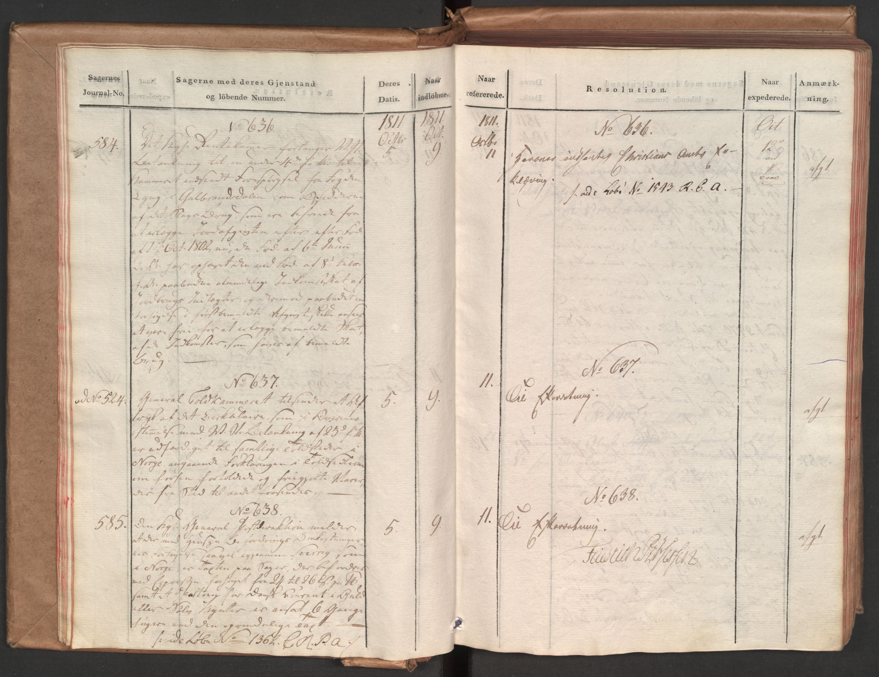 Stattholderembetet 1810-1814, 1. kontor (Kontor A), AV/RA-EA-2872/Aa/L0002: Kollegial referatprotokoll,  j.nr. 565-994,  l.nr. 611-1128, 1811-1812, p. 16