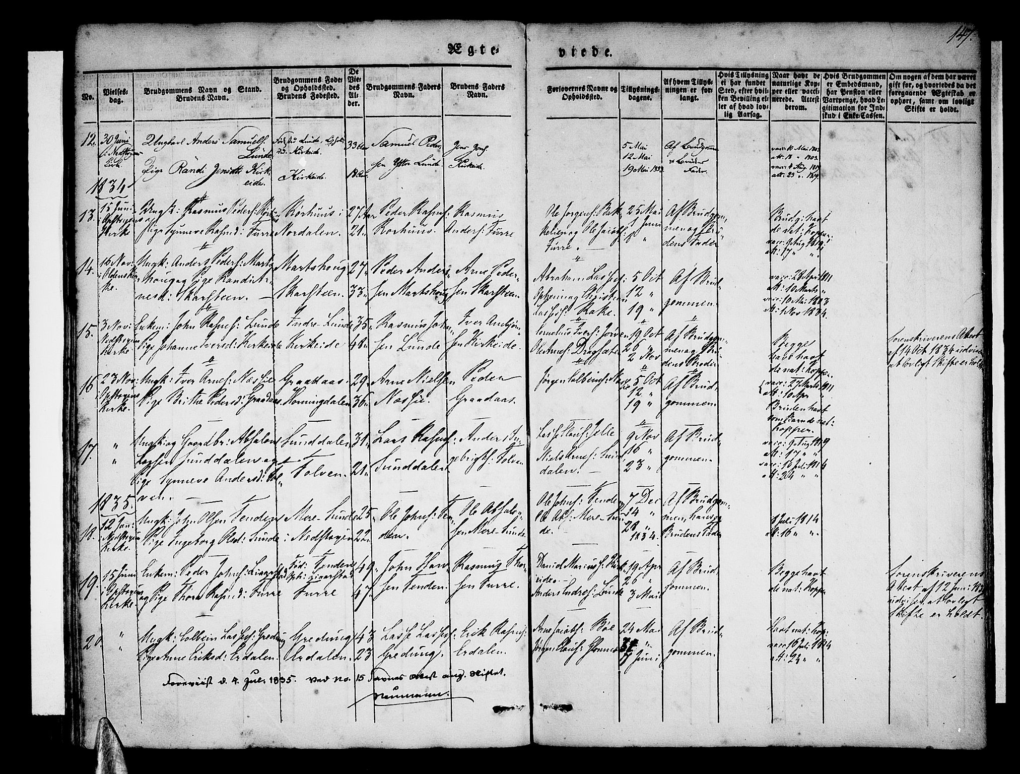 Stryn Sokneprestembete, SAB/A-82501: Parish register (official) no. A 1, 1832-1845, p. 147