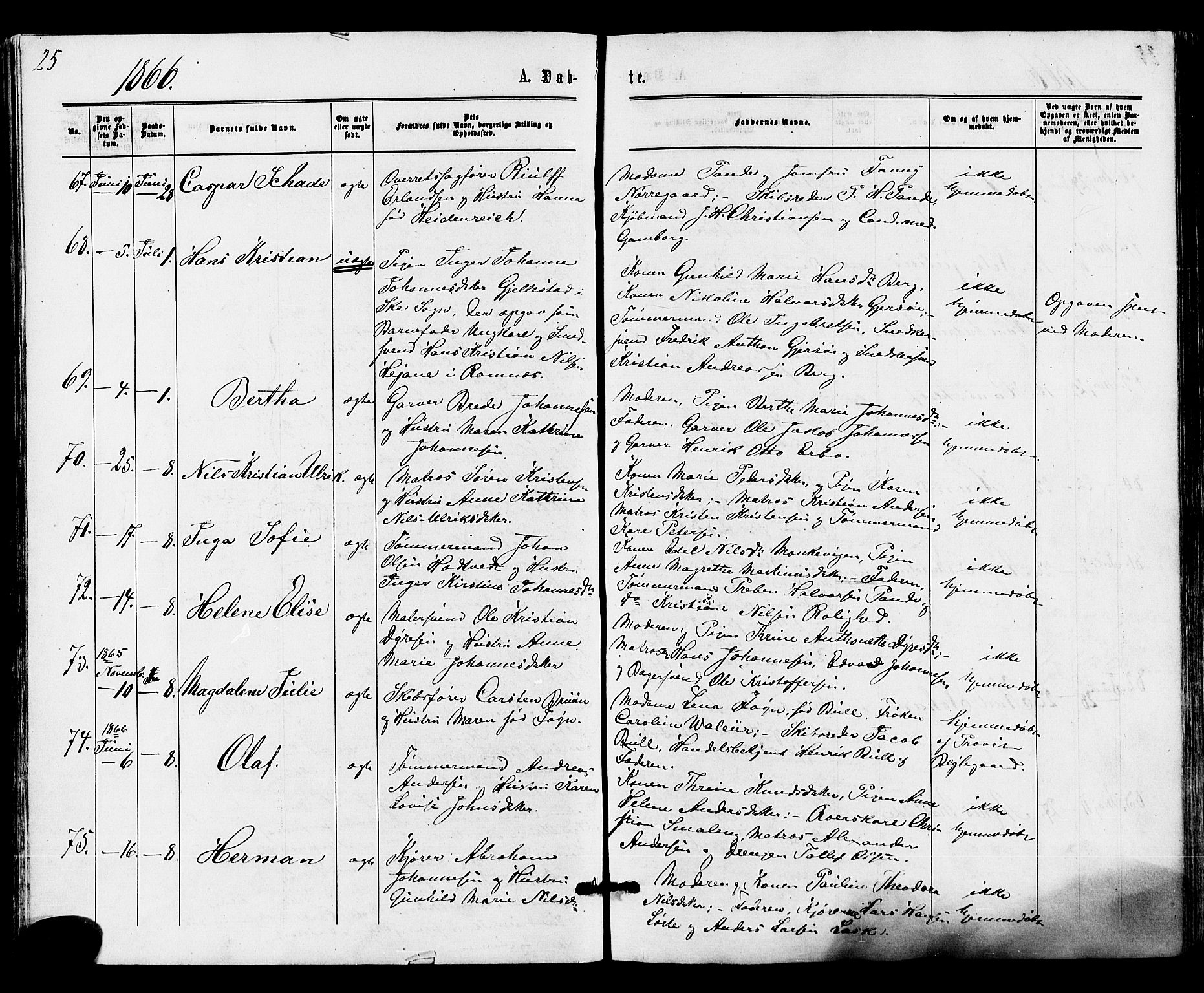 Tønsberg kirkebøker, SAKO/A-330/F/Fa/L0009: Parish register (official) no. I 9, 1865-1873, p. 25