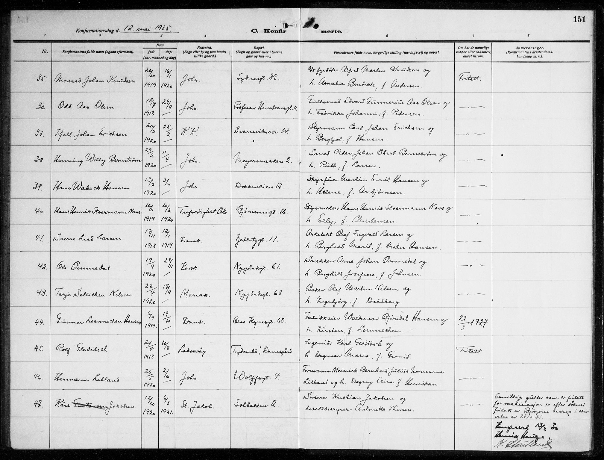 Johanneskirken sokneprestembete, AV/SAB-A-76001/H/Haa/L0010: Parish register (official) no. C 3, 1925-1935, p. 151