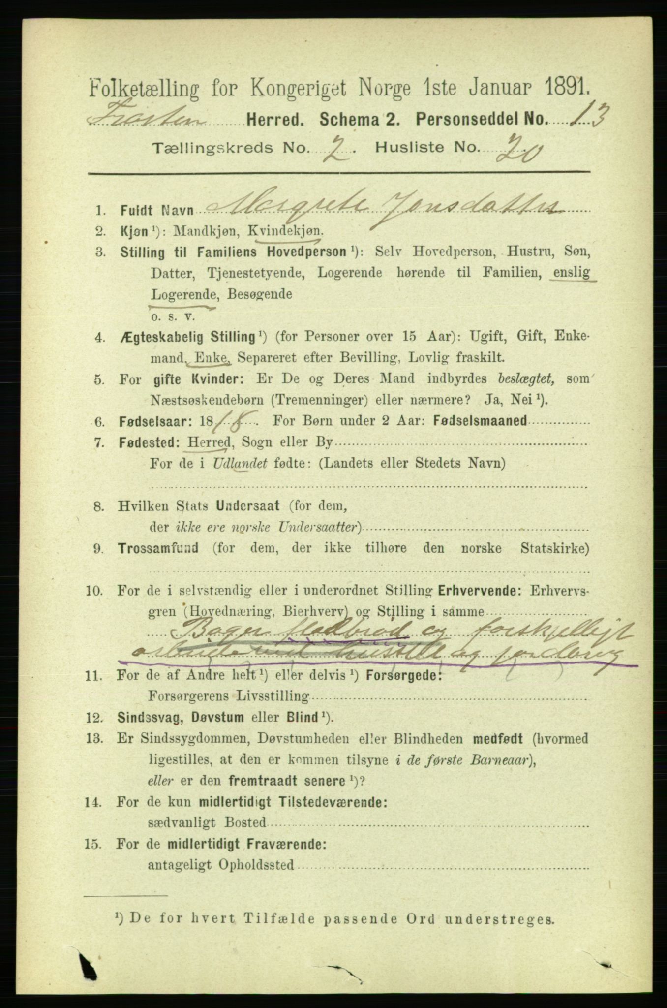 RA, 1891 census for 1717 Frosta, 1891, p. 1189