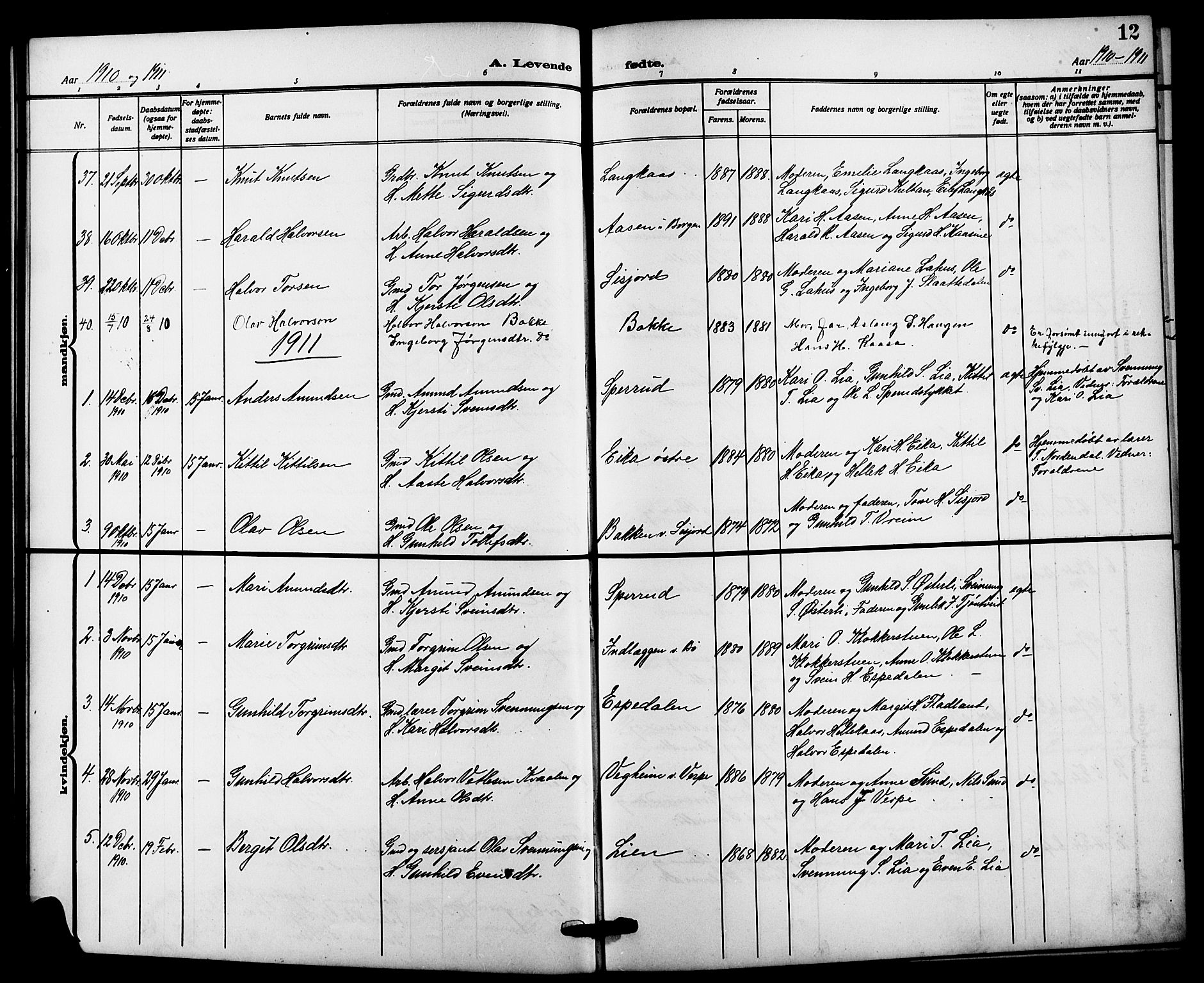 Bø kirkebøker, SAKO/A-257/G/Ga/L0007: Parish register (copy) no. 7, 1909-1924, p. 12