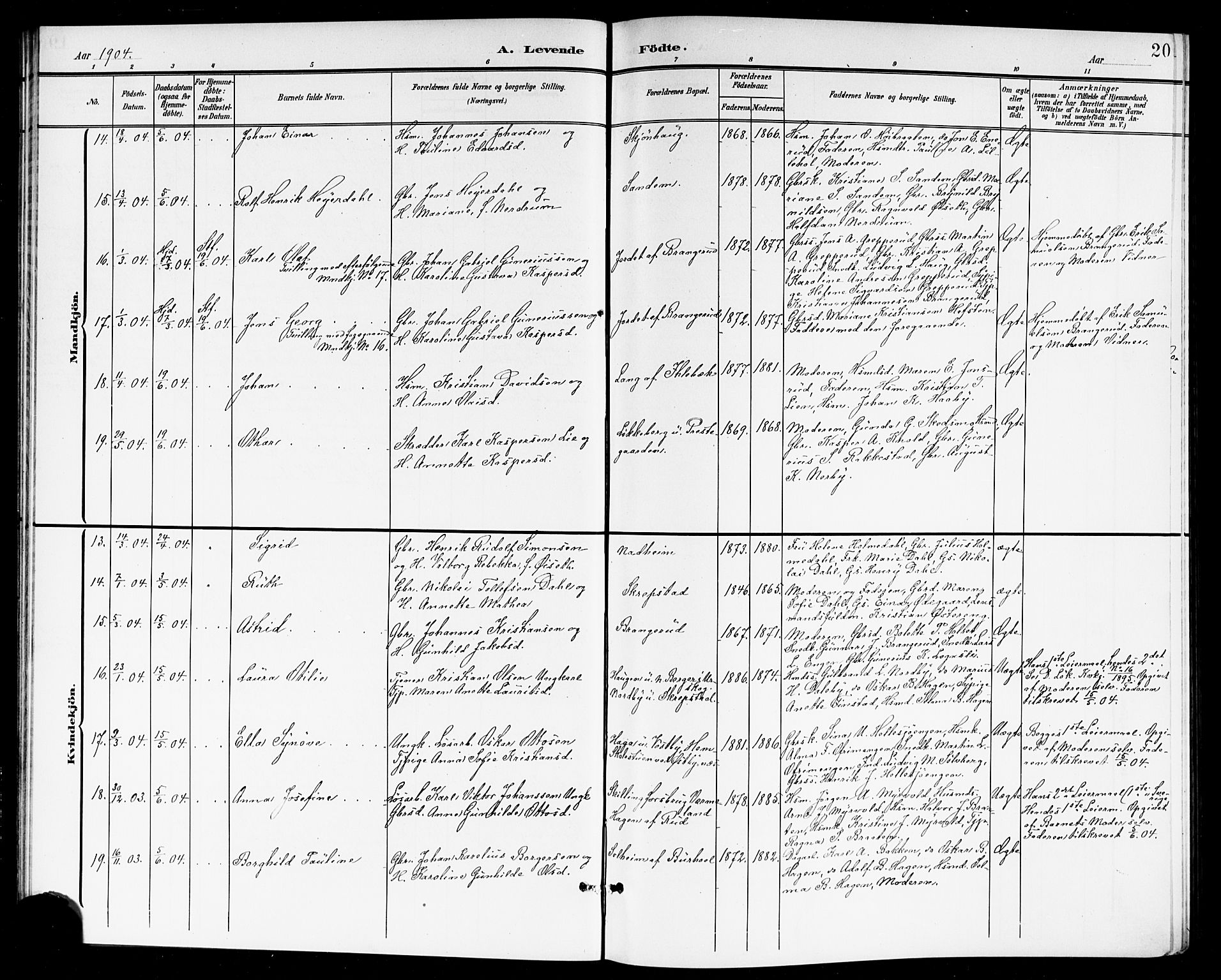 Høland prestekontor Kirkebøker, AV/SAO-A-10346a/G/Ga/L0007: Parish register (copy) no. I 7, 1902-1914, p. 20