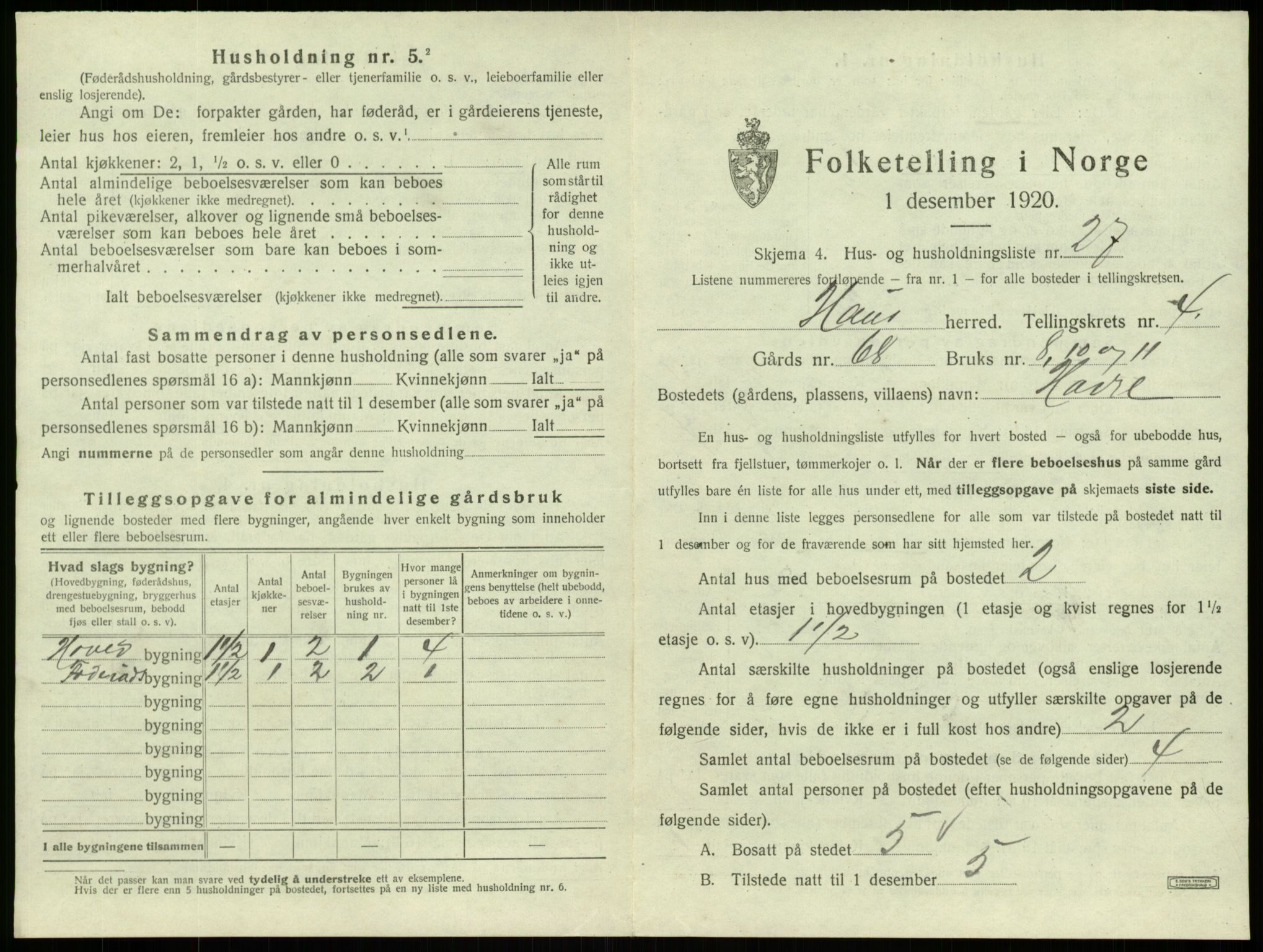 SAB, 1920 census for Haus, 1920, p. 308