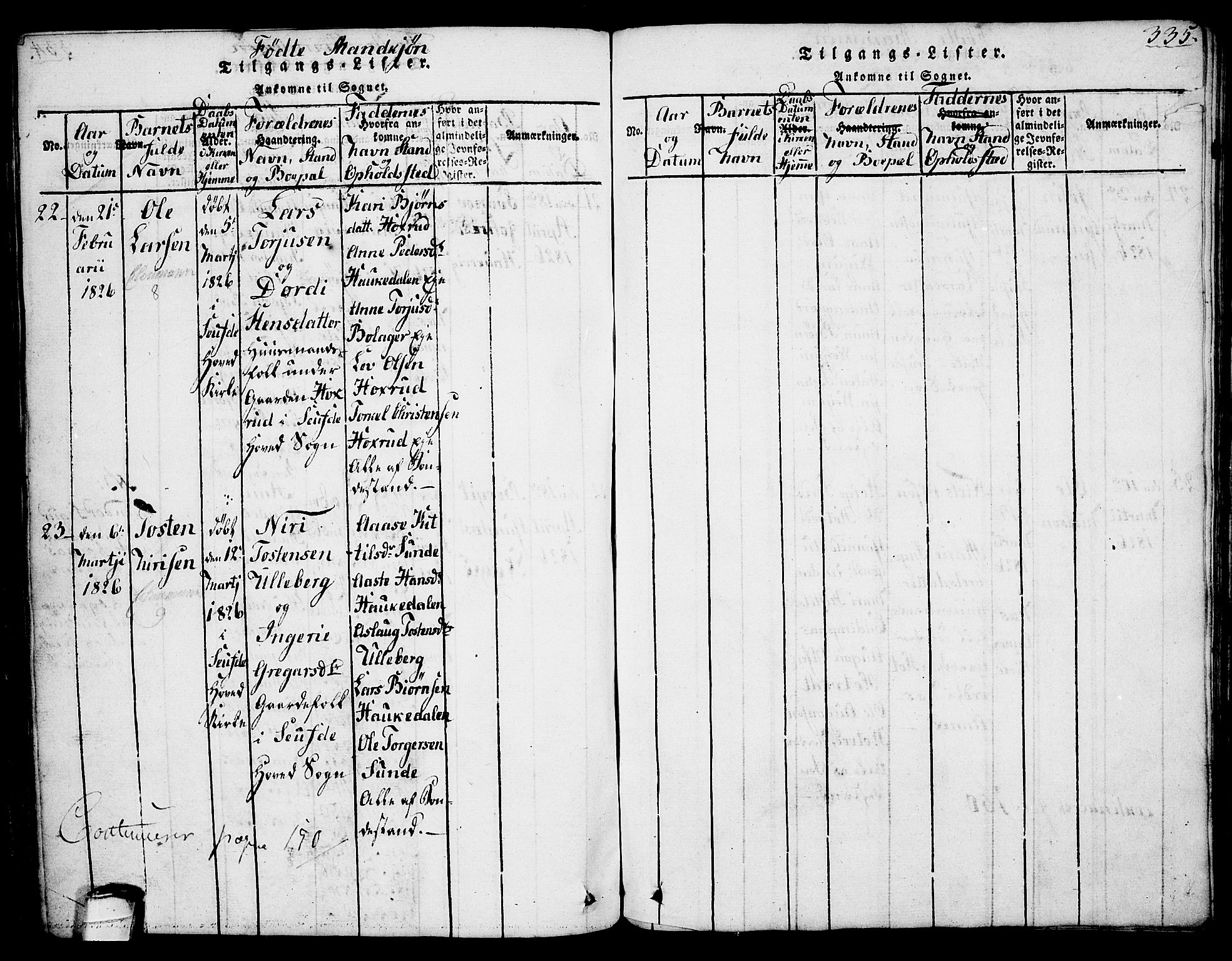 Sauherad kirkebøker, AV/SAKO-A-298/G/Ga/L0001: Parish register (copy) no. I 1, 1815-1827, p. 335