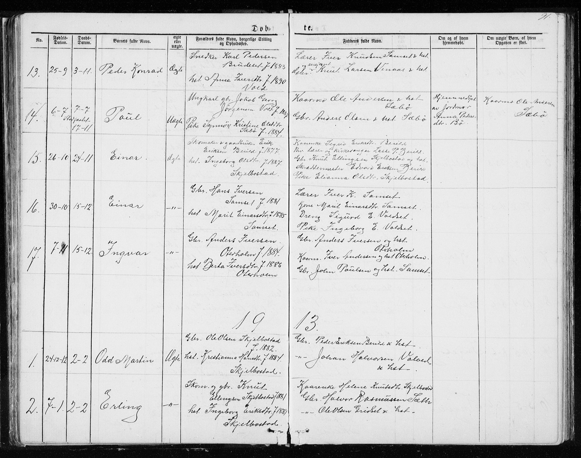 Ministerialprotokoller, klokkerbøker og fødselsregistre - Møre og Romsdal, SAT/A-1454/543/L0564: Parish register (copy) no. 543C02, 1867-1915, p. 91