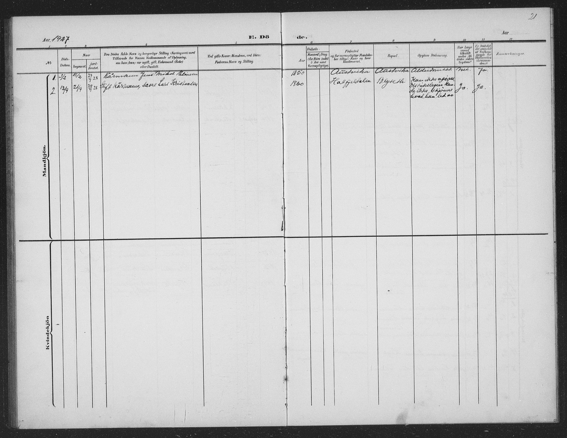 Ministerialprotokoller, klokkerbøker og fødselsregistre - Nordland, AV/SAT-A-1459/833/L0502: Parish register (copy) no. 833C01, 1906-1934, p. 21