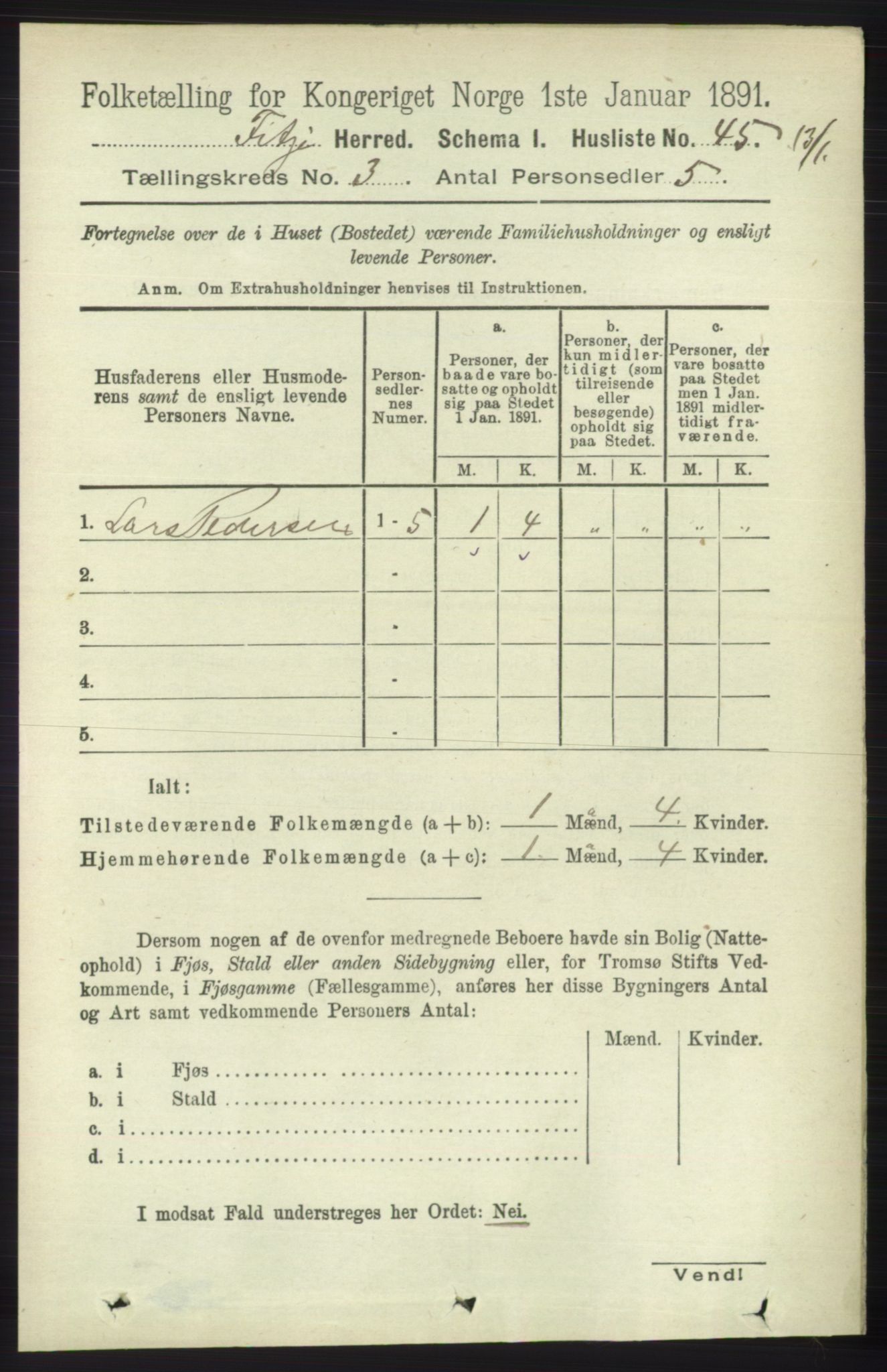 RA, 1891 census for 1222 Fitjar, 1891, p. 1014