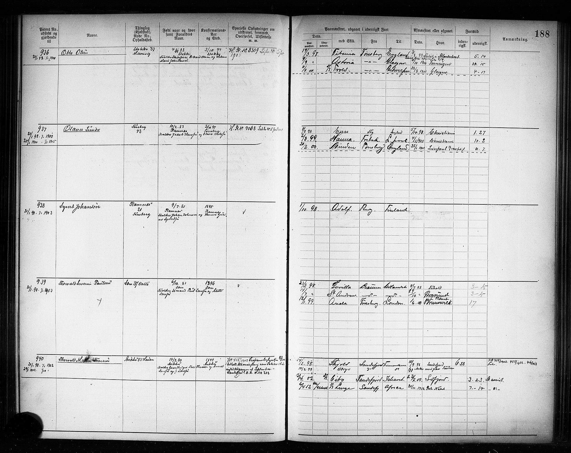 Tønsberg innrulleringskontor, AV/SAKO-A-786/F/Fb/L0008: Annotasjonsrulle Patent nr. 1-2405, 1894-1904, p. 189