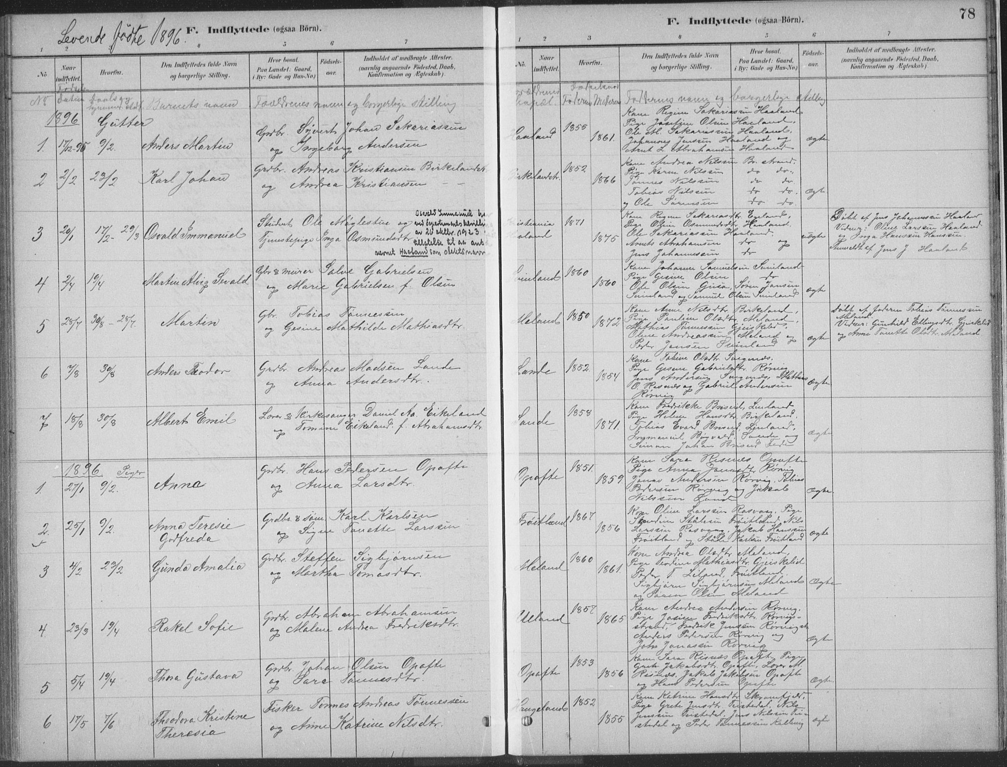 Kvinesdal sokneprestkontor, SAK/1111-0026/F/Fa/Faa/L0004: Parish register (official) no. A 4, 1882-1897, p. 78