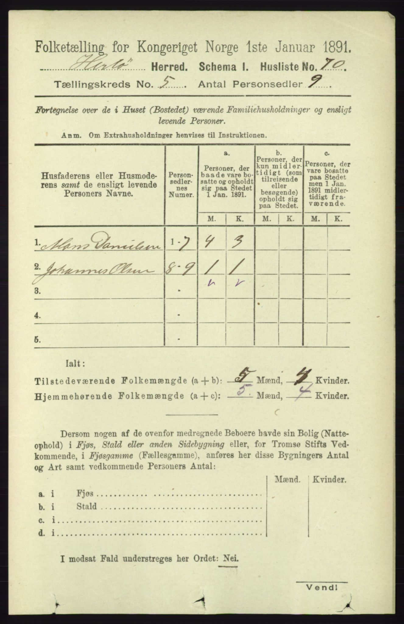 RA, 1891 census for 1258 Herdla, 1891, p. 2076