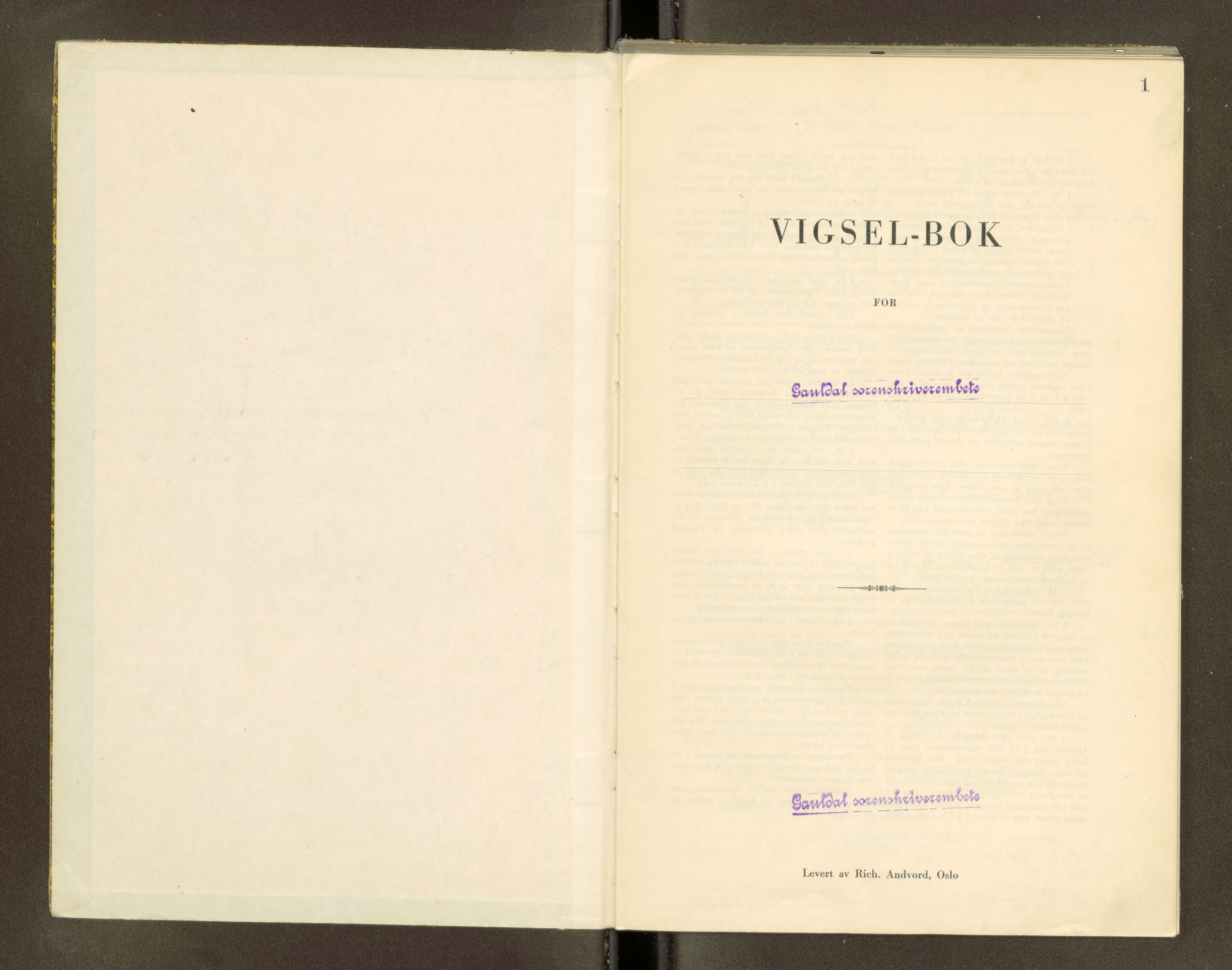 Gauldal sorenskriveri, SAT/A-0014/1/6/6C/L0002: Vigselbok, 1943-1945, p. 1