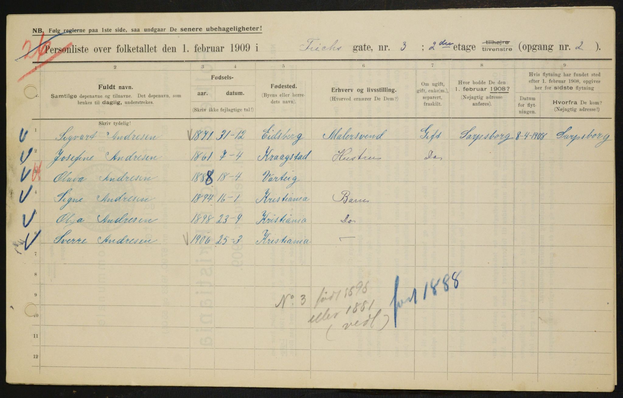 OBA, Municipal Census 1909 for Kristiania, 1909, p. 24350