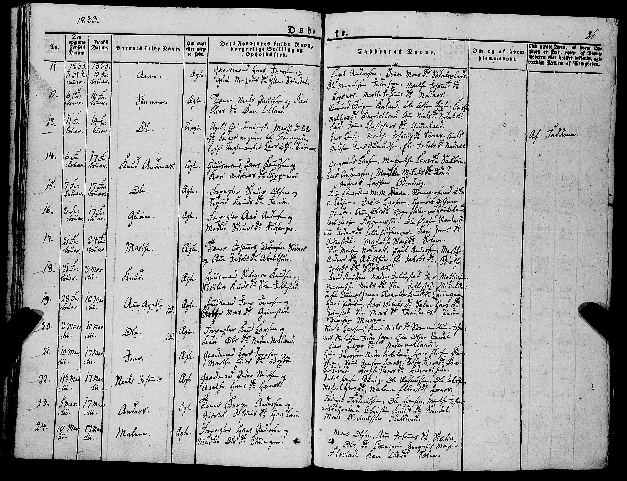 Fana Sokneprestembete, AV/SAB-A-75101/H/Haa/Haaa/L0008: Parish register (official) no. A 8, 1829-1851, p. 26