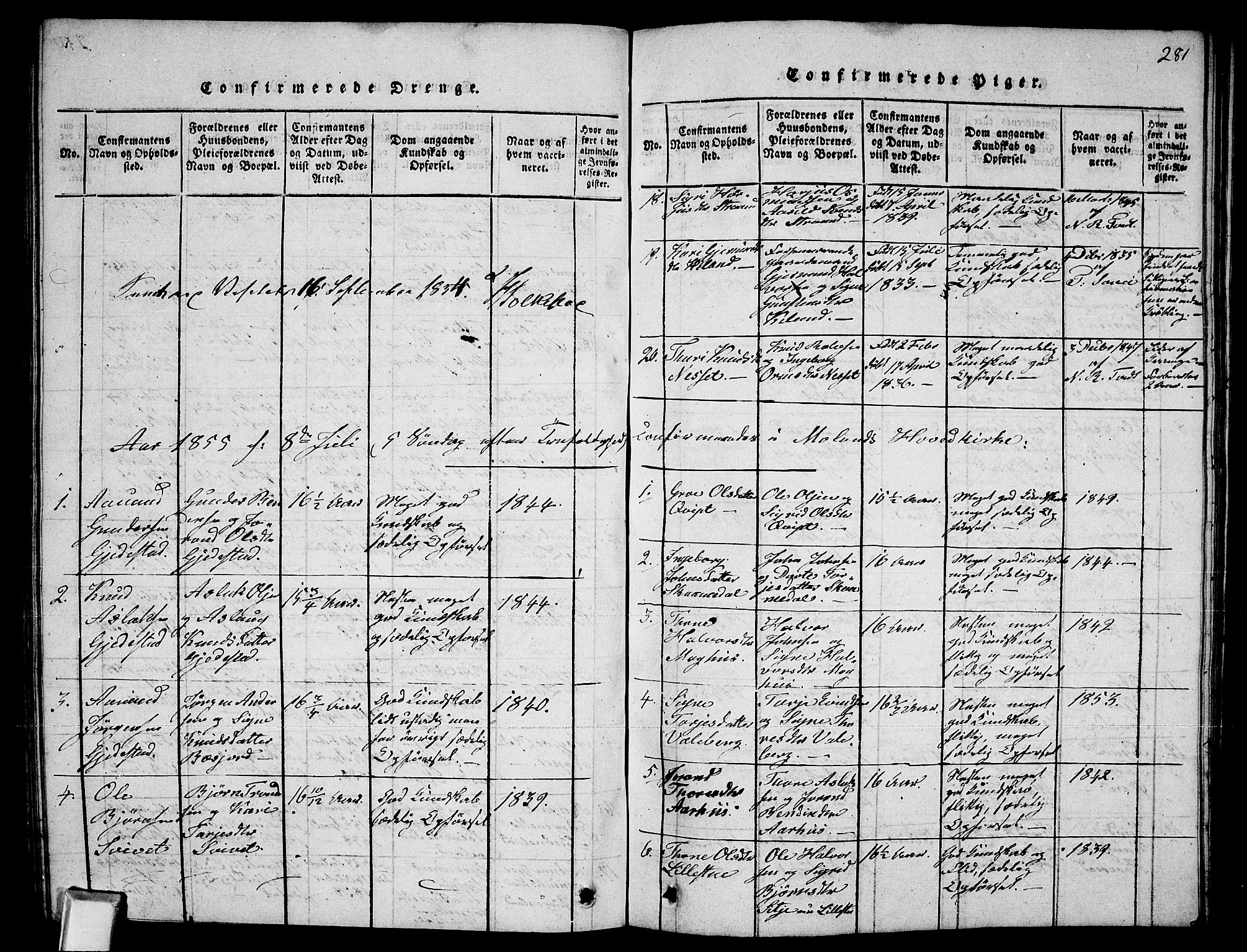Fyresdal kirkebøker, SAKO/A-263/G/Ga/L0002: Parish register (copy) no. I 2, 1815-1857, p. 281