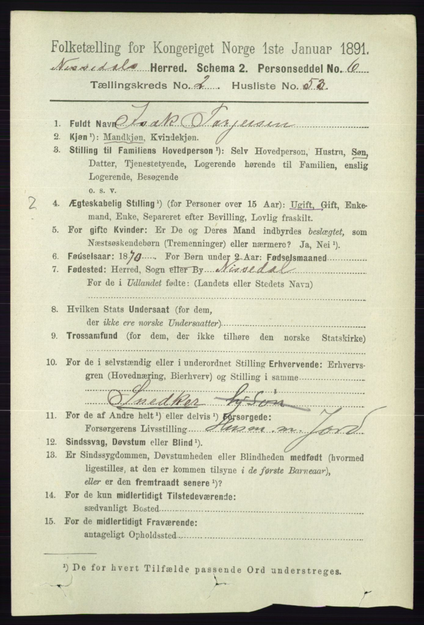 RA, 1891 census for 0830 Nissedal, 1891, p. 589