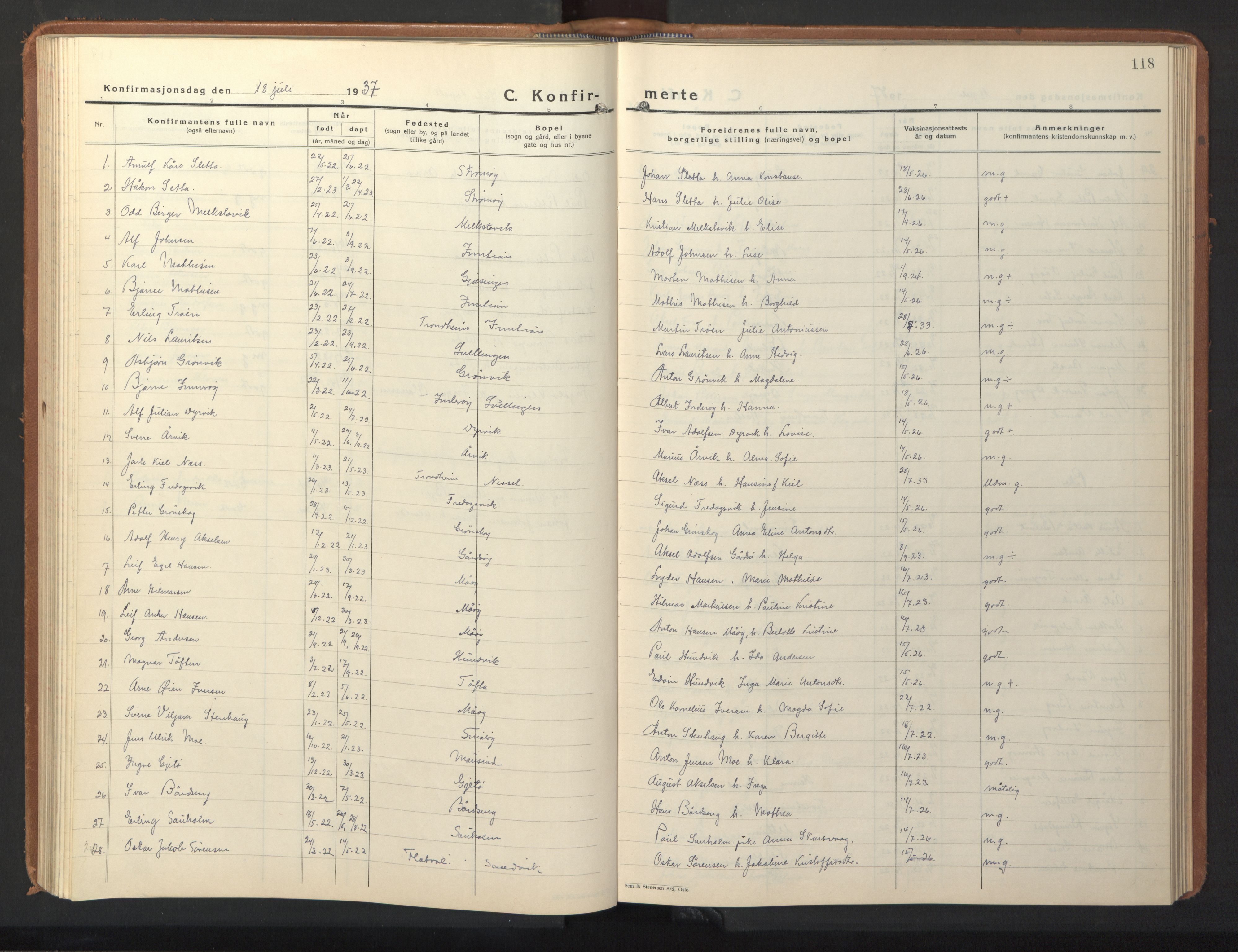 Ministerialprotokoller, klokkerbøker og fødselsregistre - Sør-Trøndelag, SAT/A-1456/640/L0590: Parish register (copy) no. 640C07, 1935-1948, p. 118