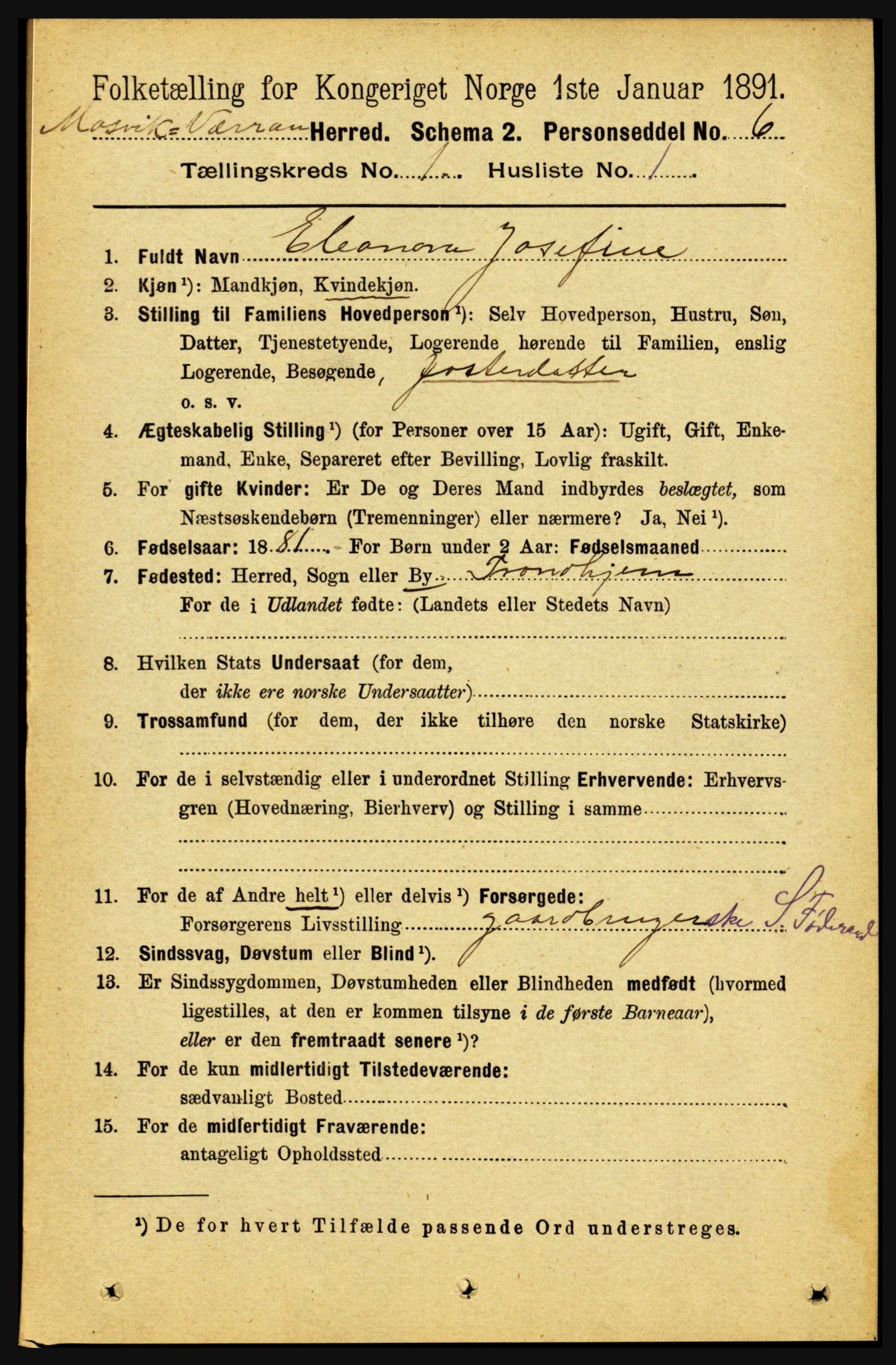 RA, 1891 census for 1723 Mosvik og Verran, 1891, p. 84