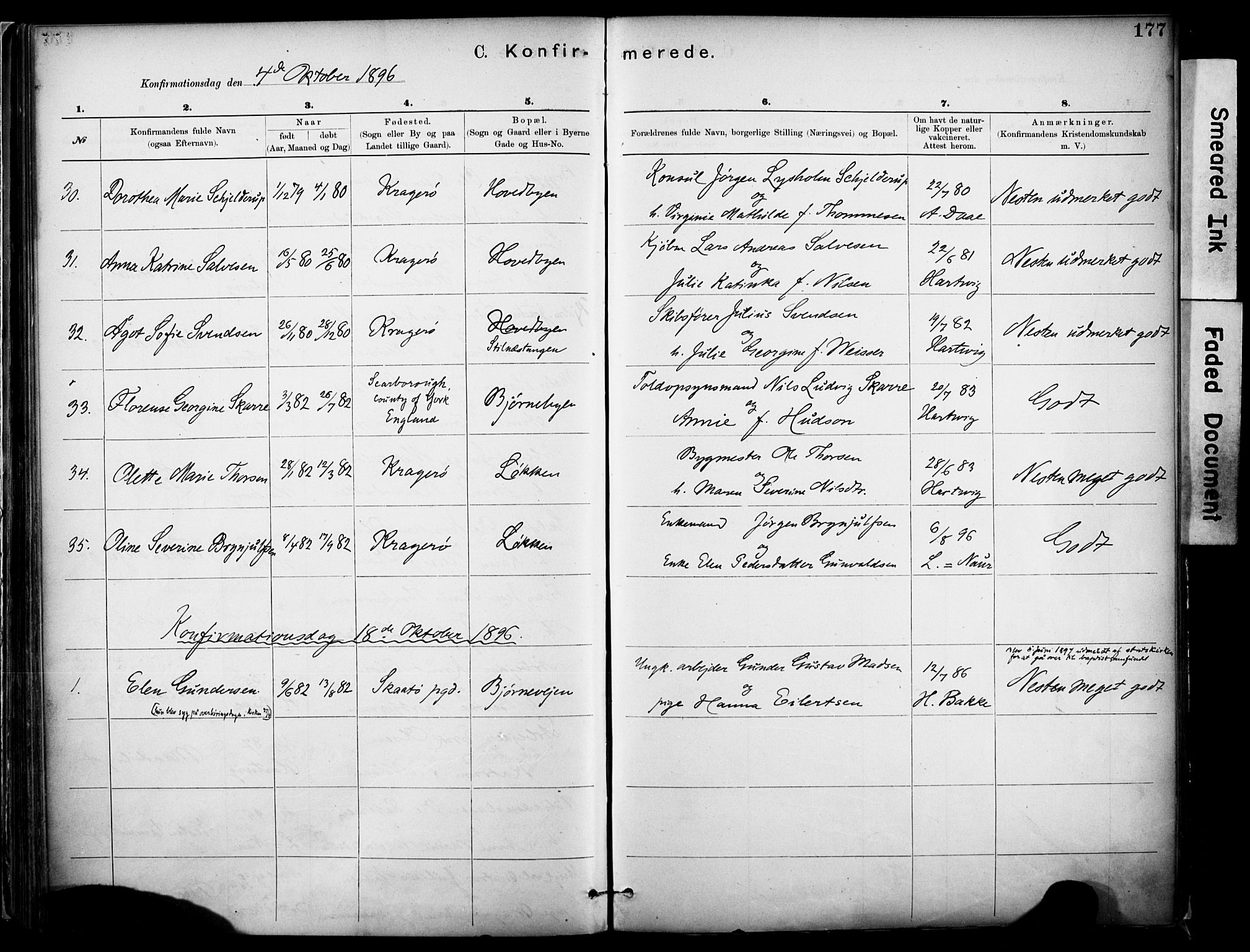 Kragerø kirkebøker, SAKO/A-278/F/Fa/L0012: Parish register (official) no. 12, 1880-1904, p. 177