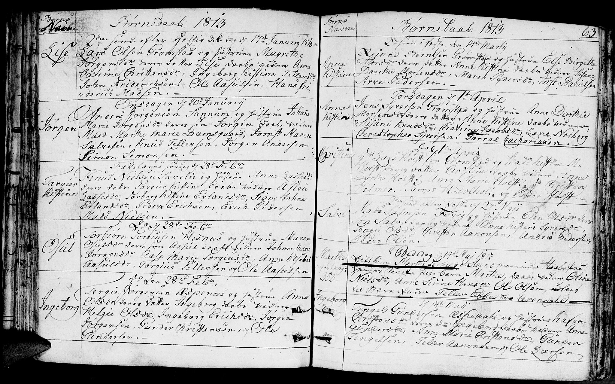 Fjære sokneprestkontor, AV/SAK-1111-0011/F/Fb/L0006: Parish register (copy) no. B 6, 1803-1817, p. 63