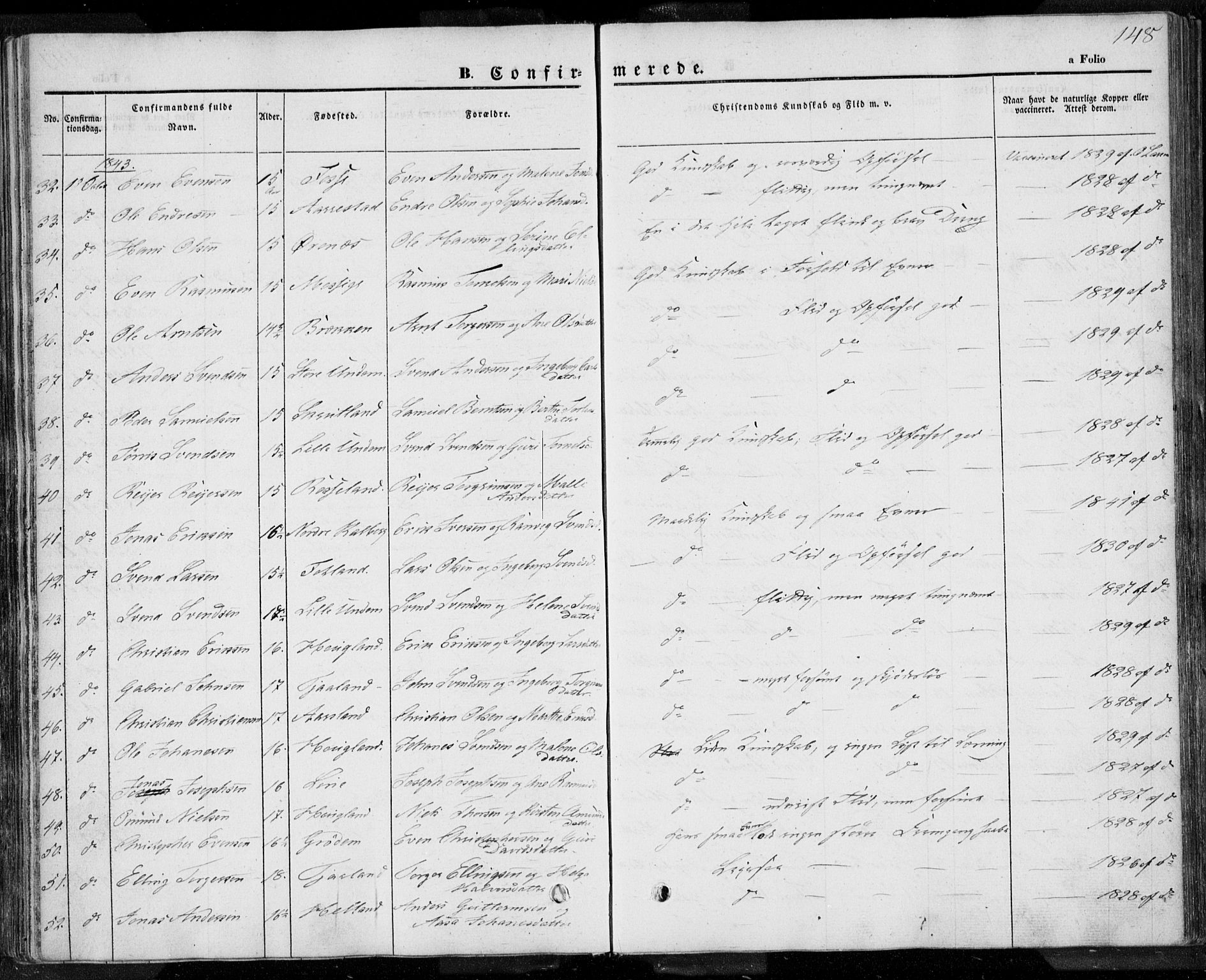 Lye sokneprestkontor, AV/SAST-A-101794/001/30BA/L0005: Parish register (official) no. A 5.1, 1842-1855, p. 148