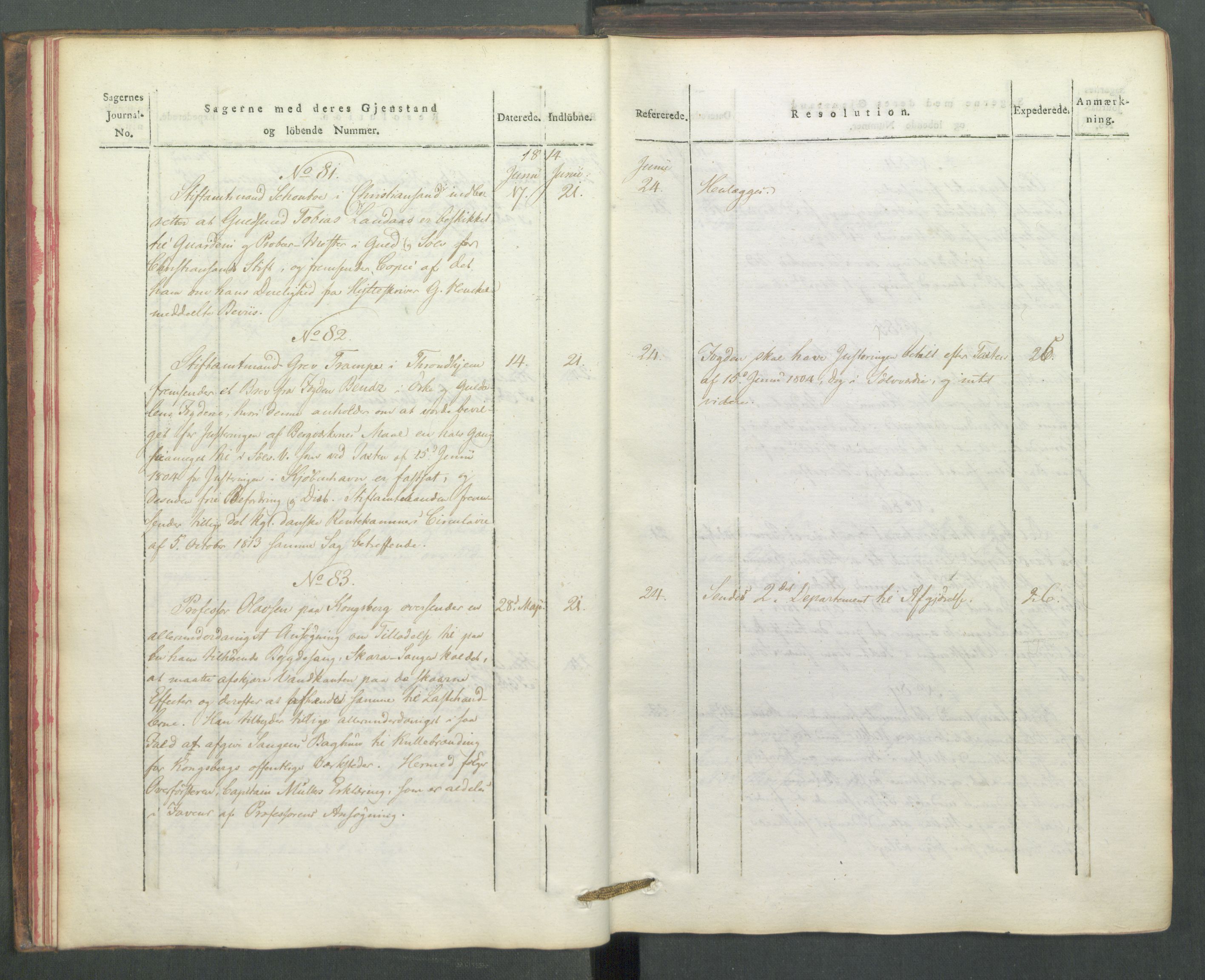 Departementene i 1814, AV/RA-S-3899/Fe/L0054: Journal, 1814