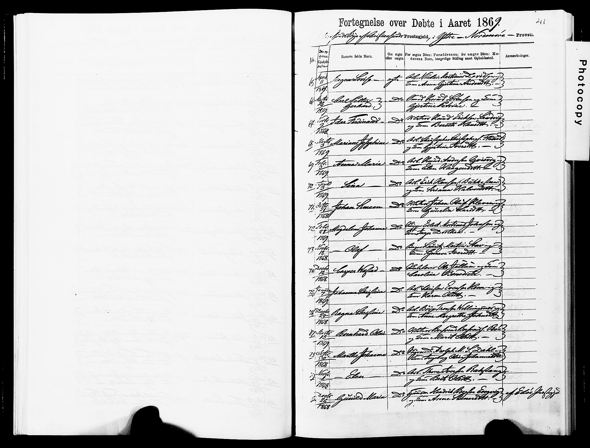 Ministerialprotokoller, klokkerbøker og fødselsregistre - Møre og Romsdal, AV/SAT-A-1454/572/L0857: Parish register (official) no. 572D01, 1866-1872, p. 41