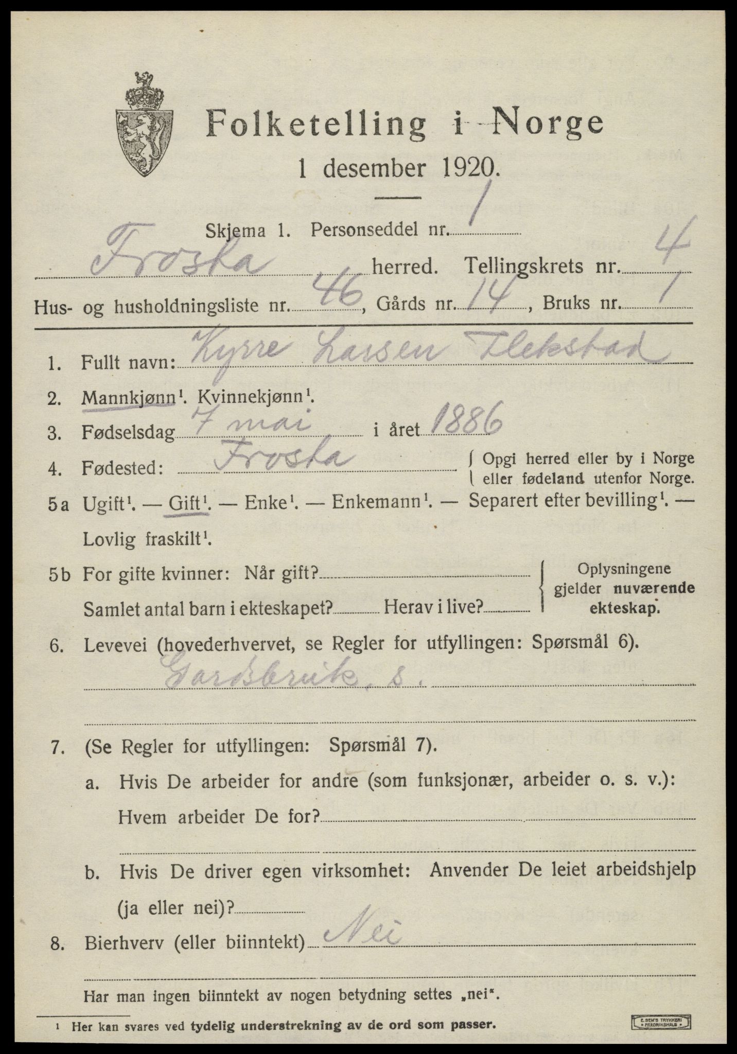 SAT, 1920 census for Frosta, 1920, p. 5234