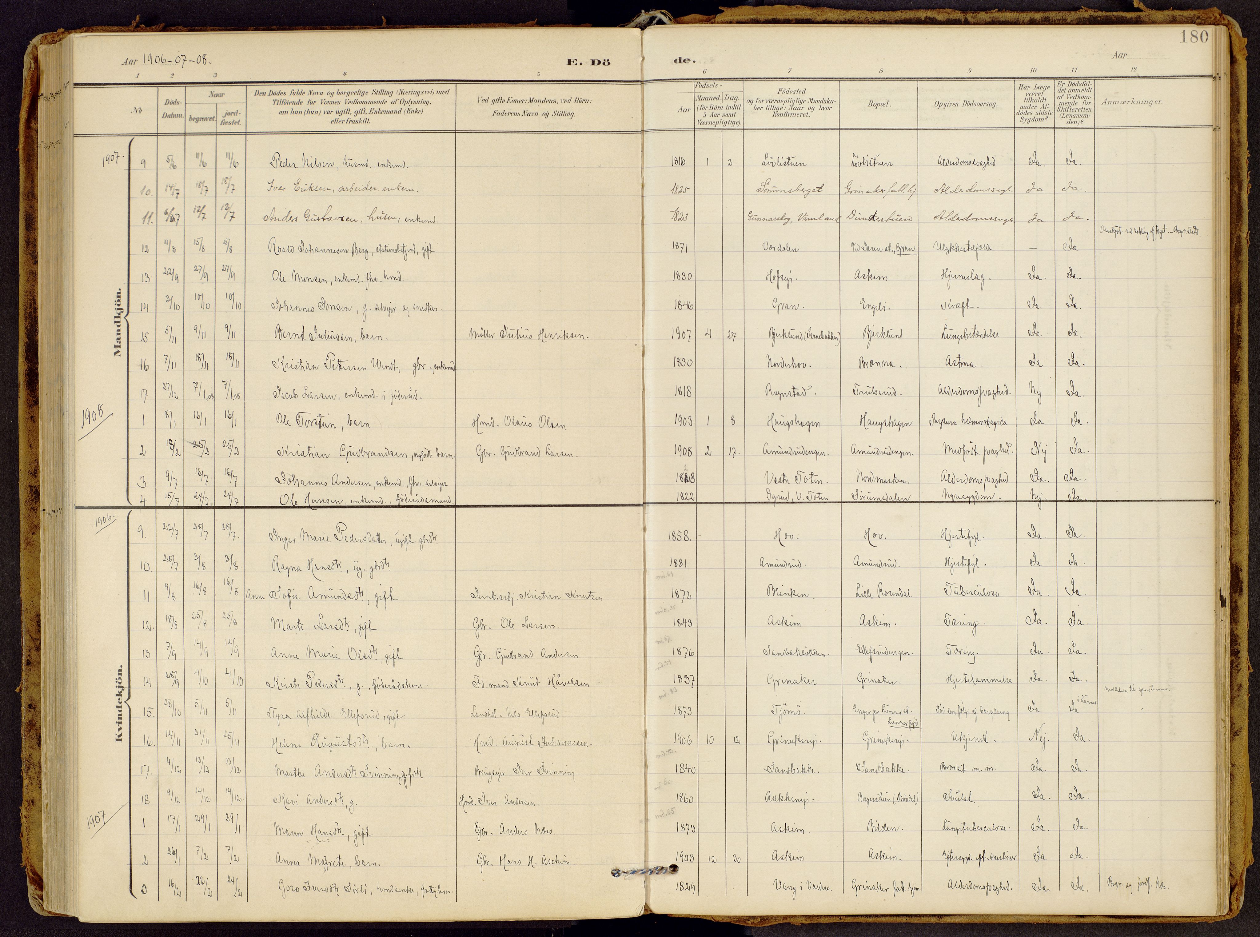 Brandbu prestekontor, AV/SAH-PREST-114/H/Ha/Haa/L0002: Parish register (official) no. 2, 1899-1914, p. 180