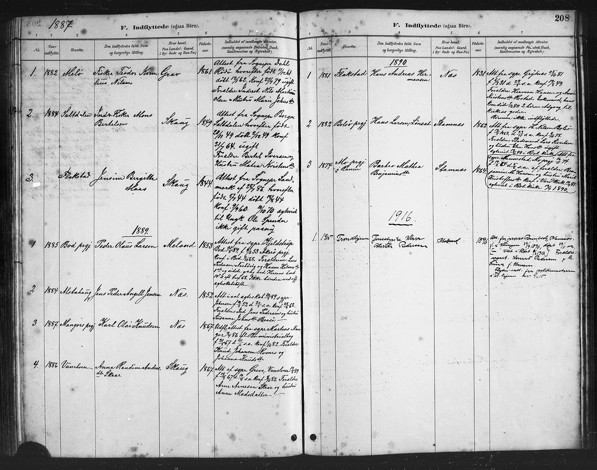 Ministerialprotokoller, klokkerbøker og fødselsregistre - Nordland, AV/SAT-A-1459/808/L0131: Parish register (copy) no. 808C02, 1879-1919, p. 208