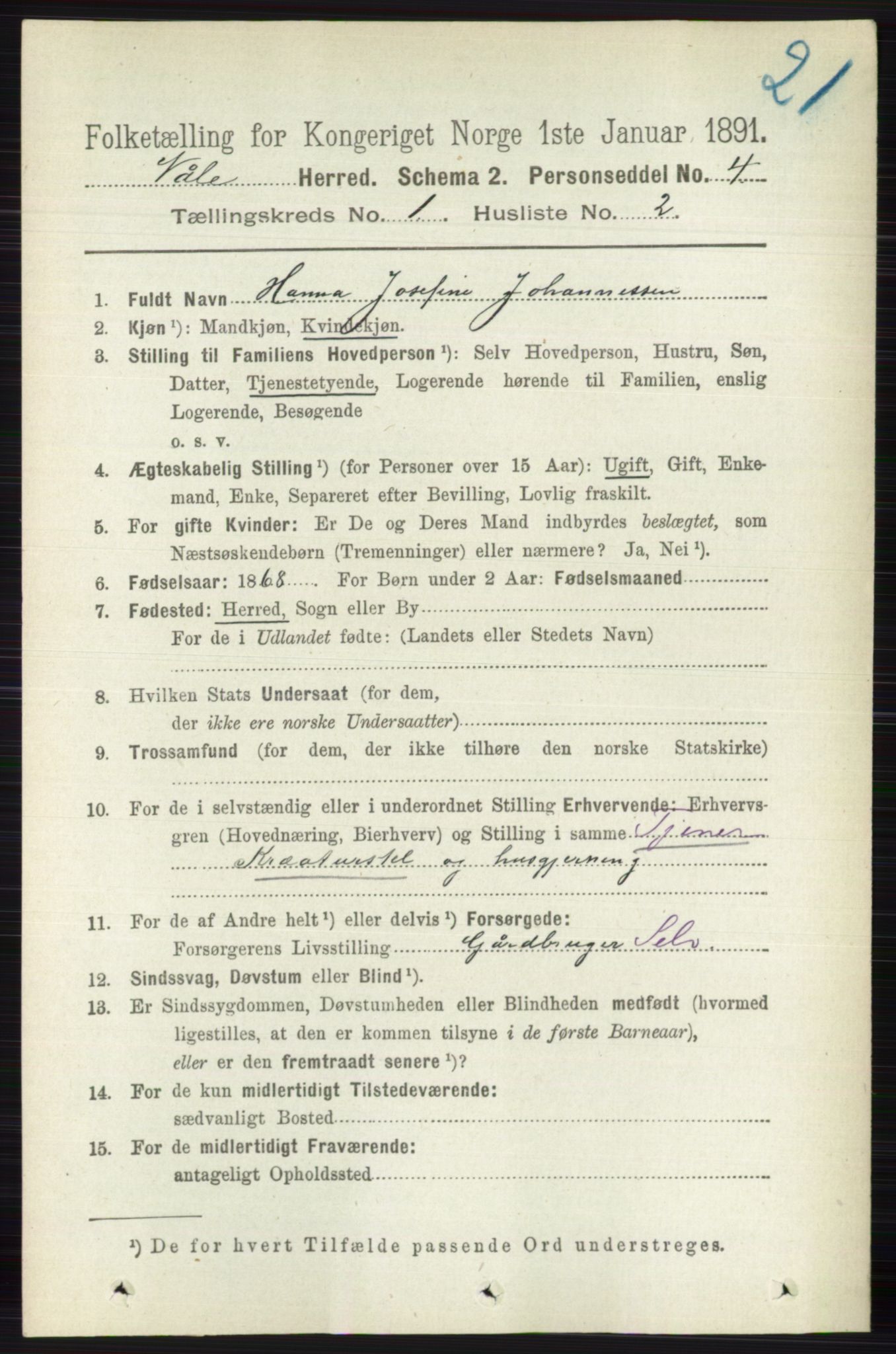 RA, 1891 census for 0716 Våle, 1891, p. 93