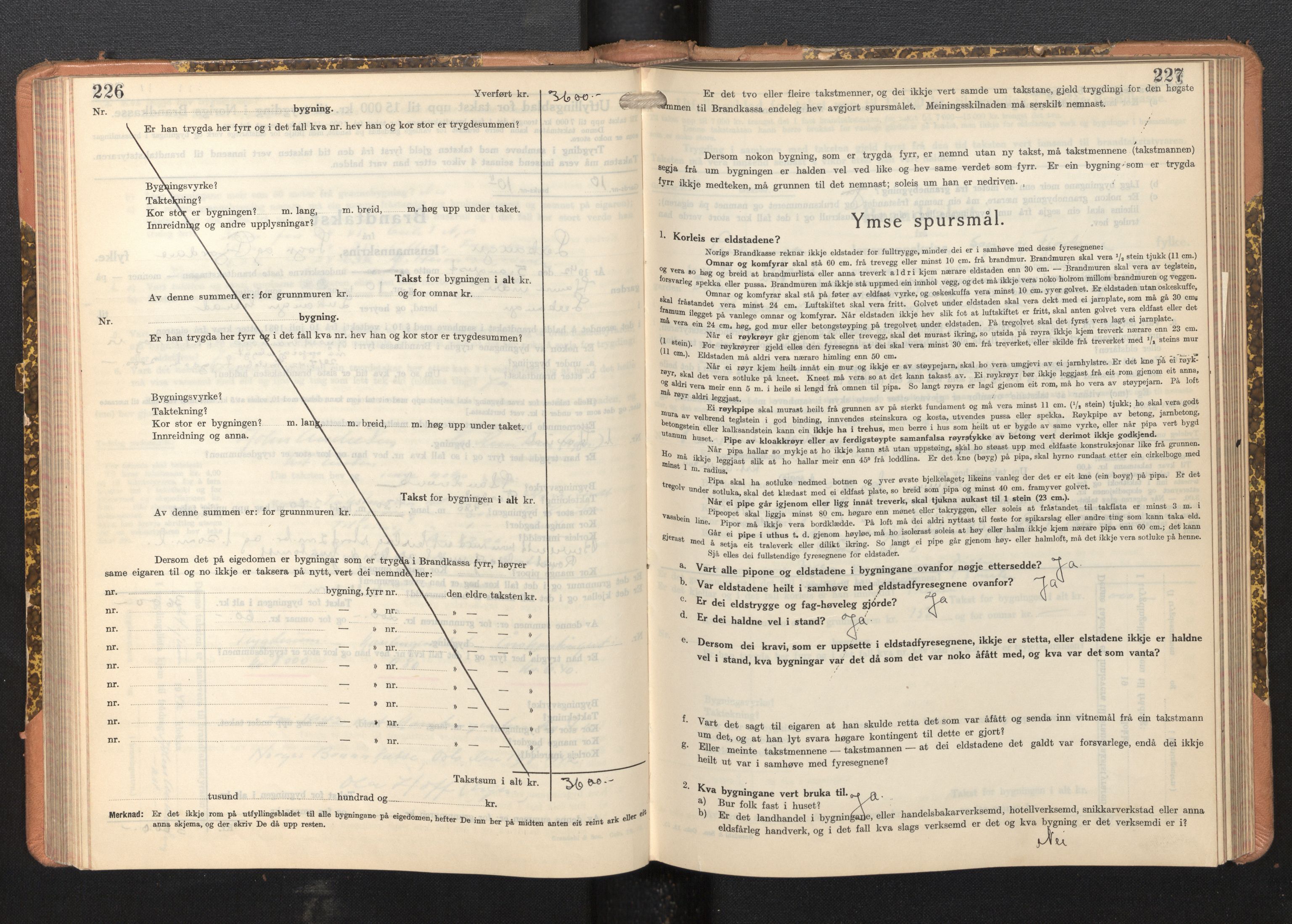 Lensmannen i Leikanger, AV/SAB-A-29201/0012/L0008: Branntakstprotokoll, skjematakst, 1937-1946, p. 226-227