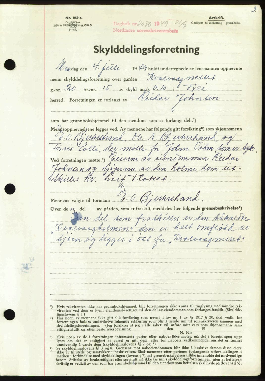 Nordmøre sorenskriveri, AV/SAT-A-4132/1/2/2Ca: Mortgage book no. A112, 1949-1949, Diary no: : 2036/1949