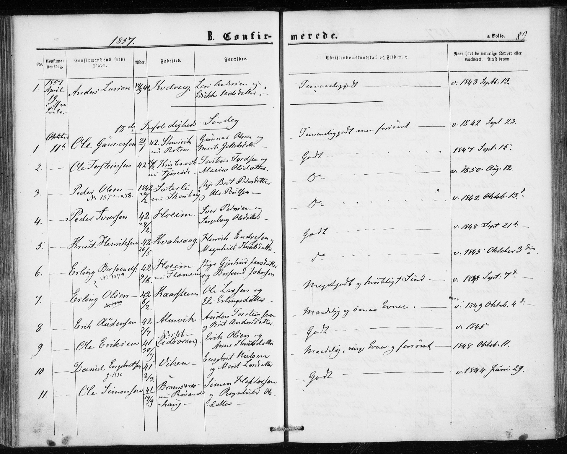 Ministerialprotokoller, klokkerbøker og fødselsregistre - Møre og Romsdal, AV/SAT-A-1454/586/L0985: Parish register (official) no. 586A11, 1857-1866, p. 89