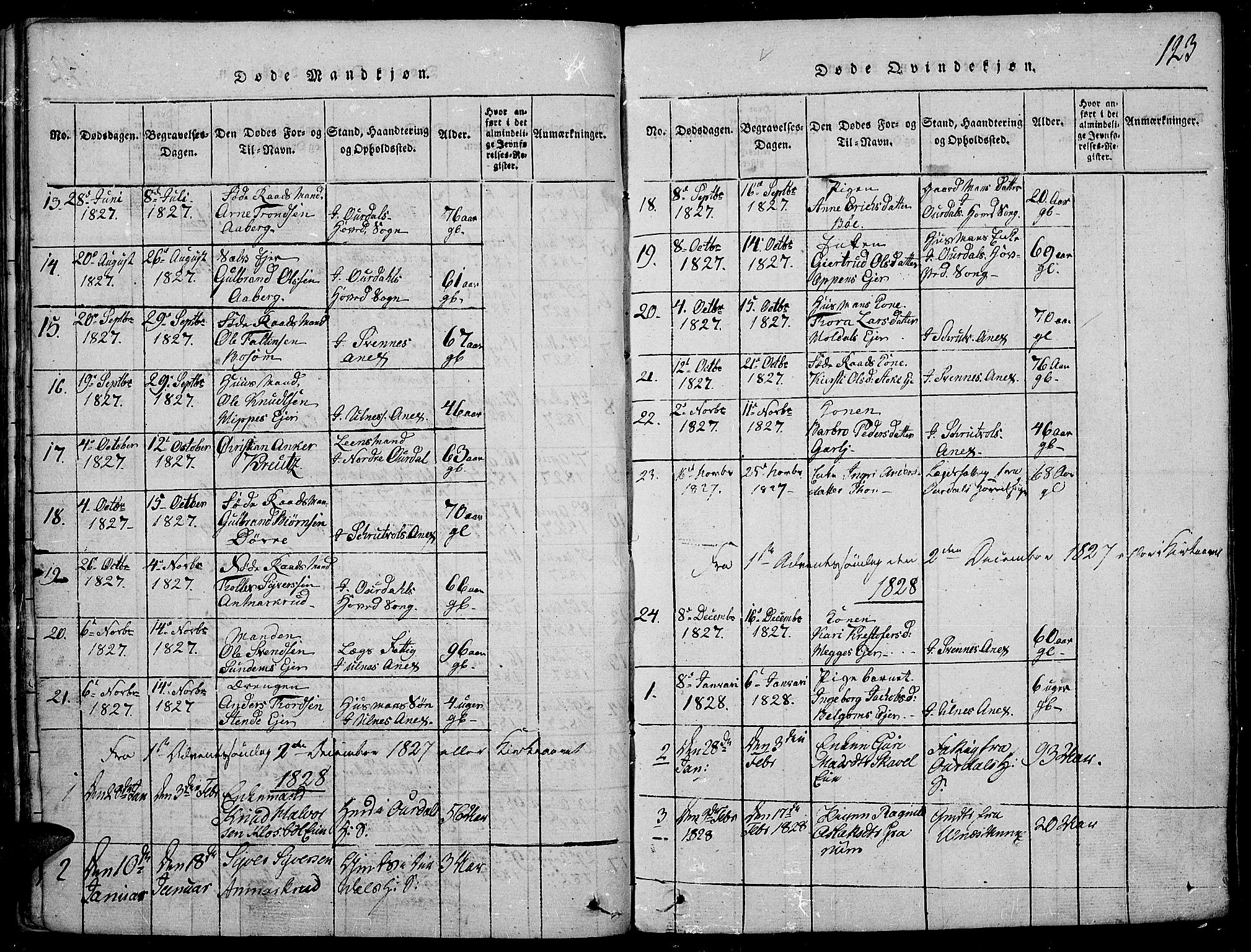 Nord-Aurdal prestekontor, SAH/PREST-132/H/Ha/Haa/L0002: Parish register (official) no. 2, 1816-1828, p. 123