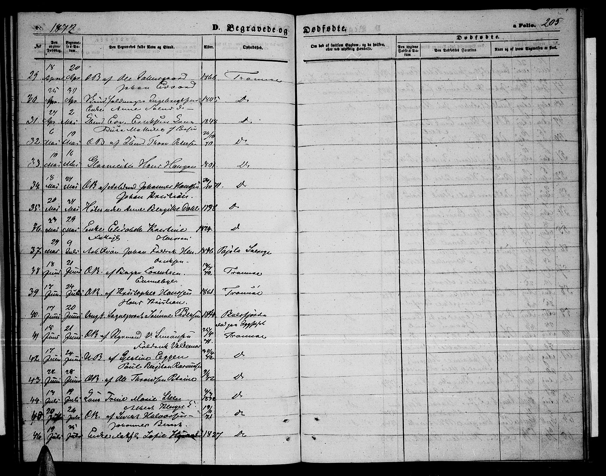 Tromsø sokneprestkontor/stiftsprosti/domprosti, AV/SATØ-S-1343/G/Gb/L0007klokker: Parish register (copy) no. 7, 1867-1875, p. 205