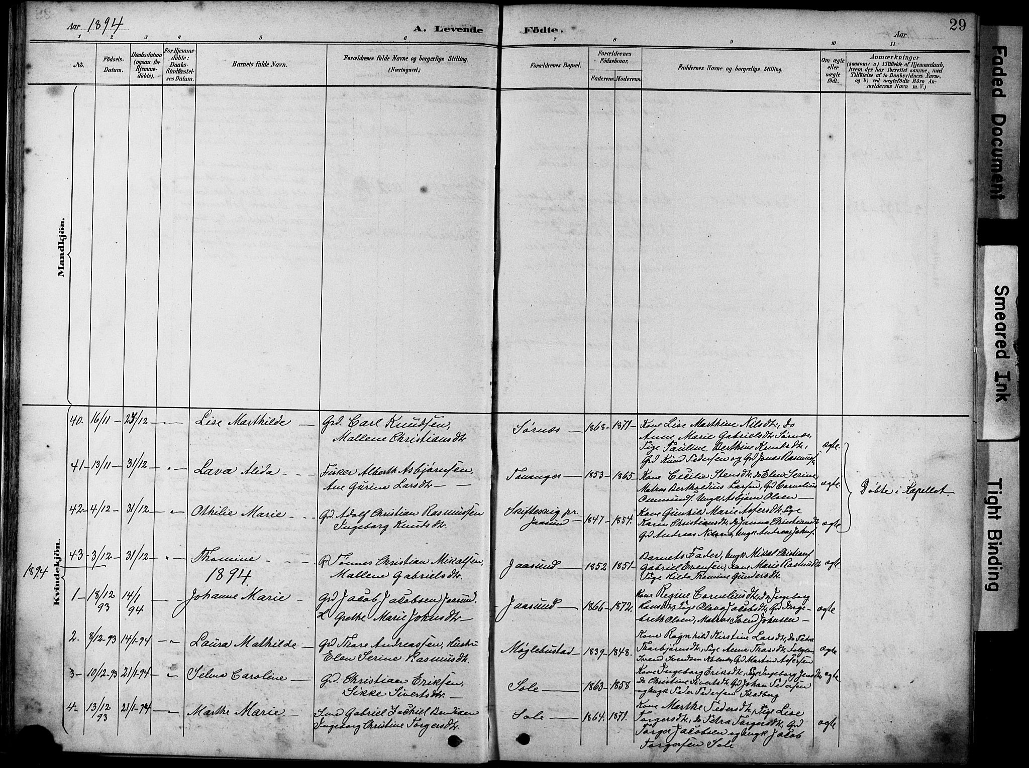 Håland sokneprestkontor, AV/SAST-A-101802/001/30BA/L0012: Parish register (official) no. A 11, 1889-1900, p. 29